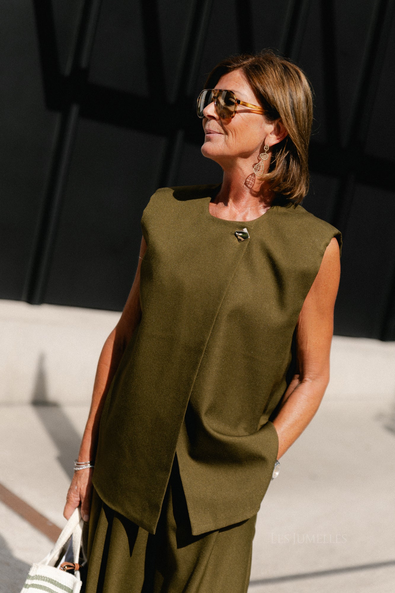YASColera waistcoat dark olive