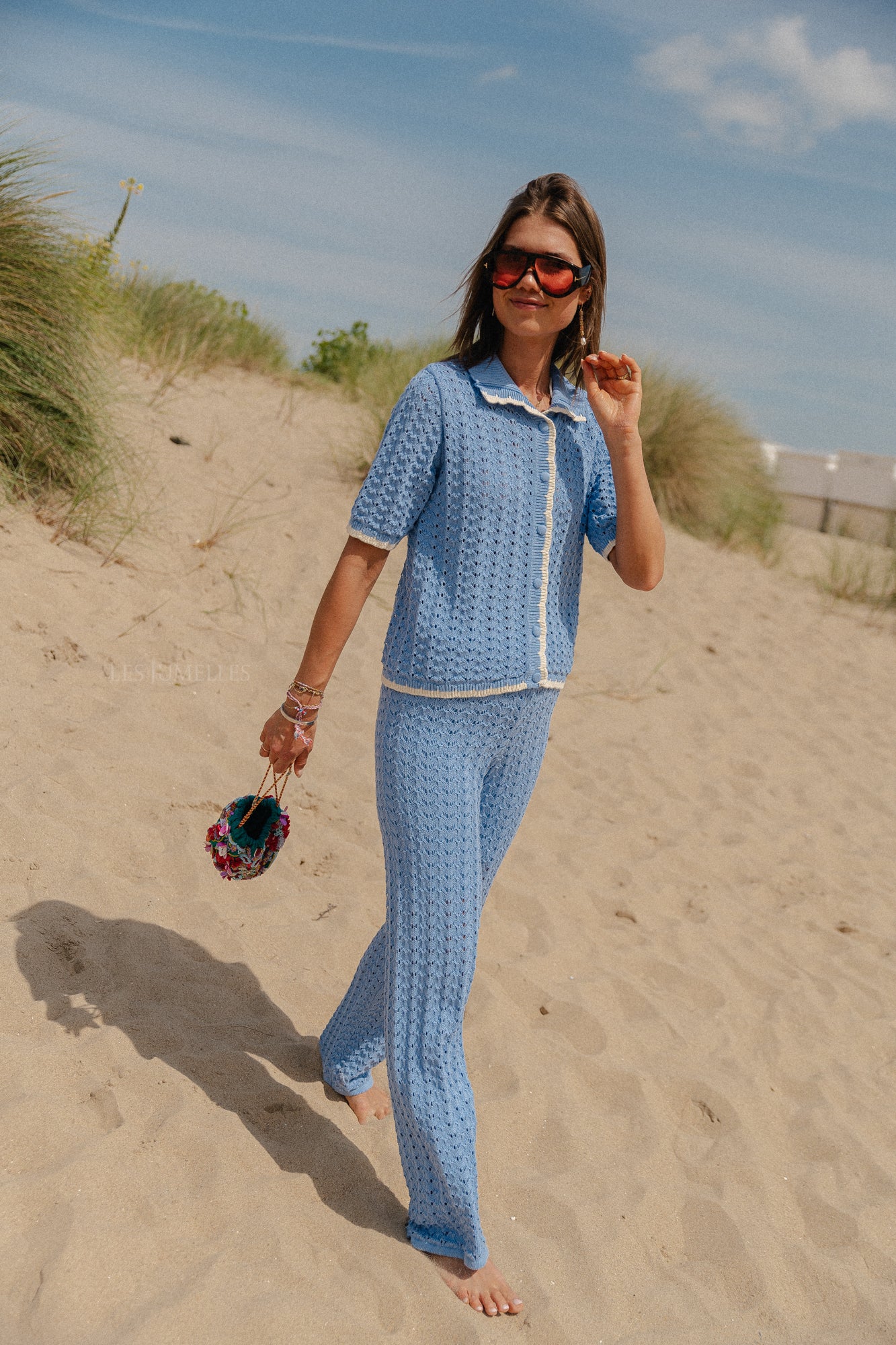 YASJune HW pantalon en tricot à la cheville bleu vista