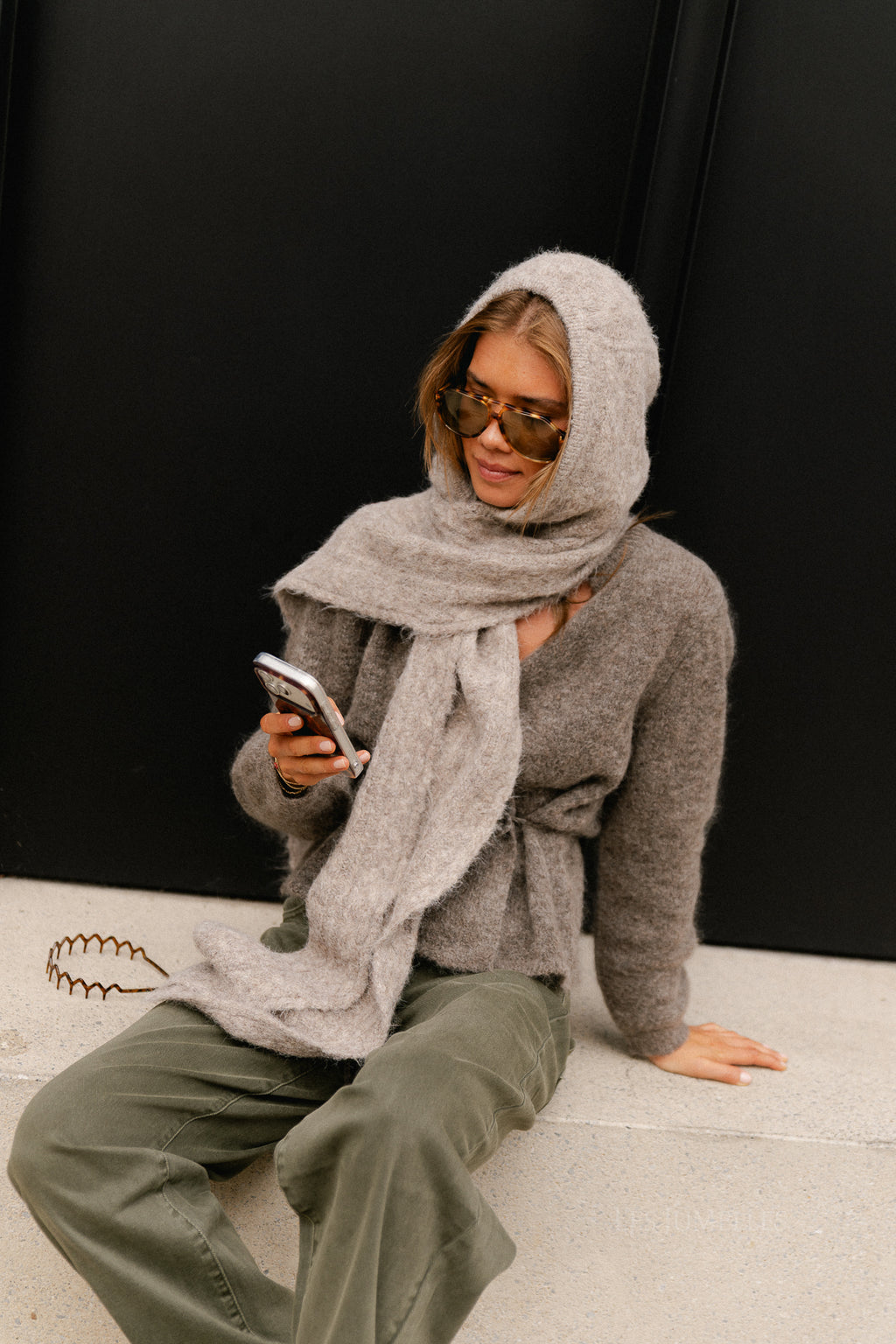OBJMilu cable scarf knit balaclava humus