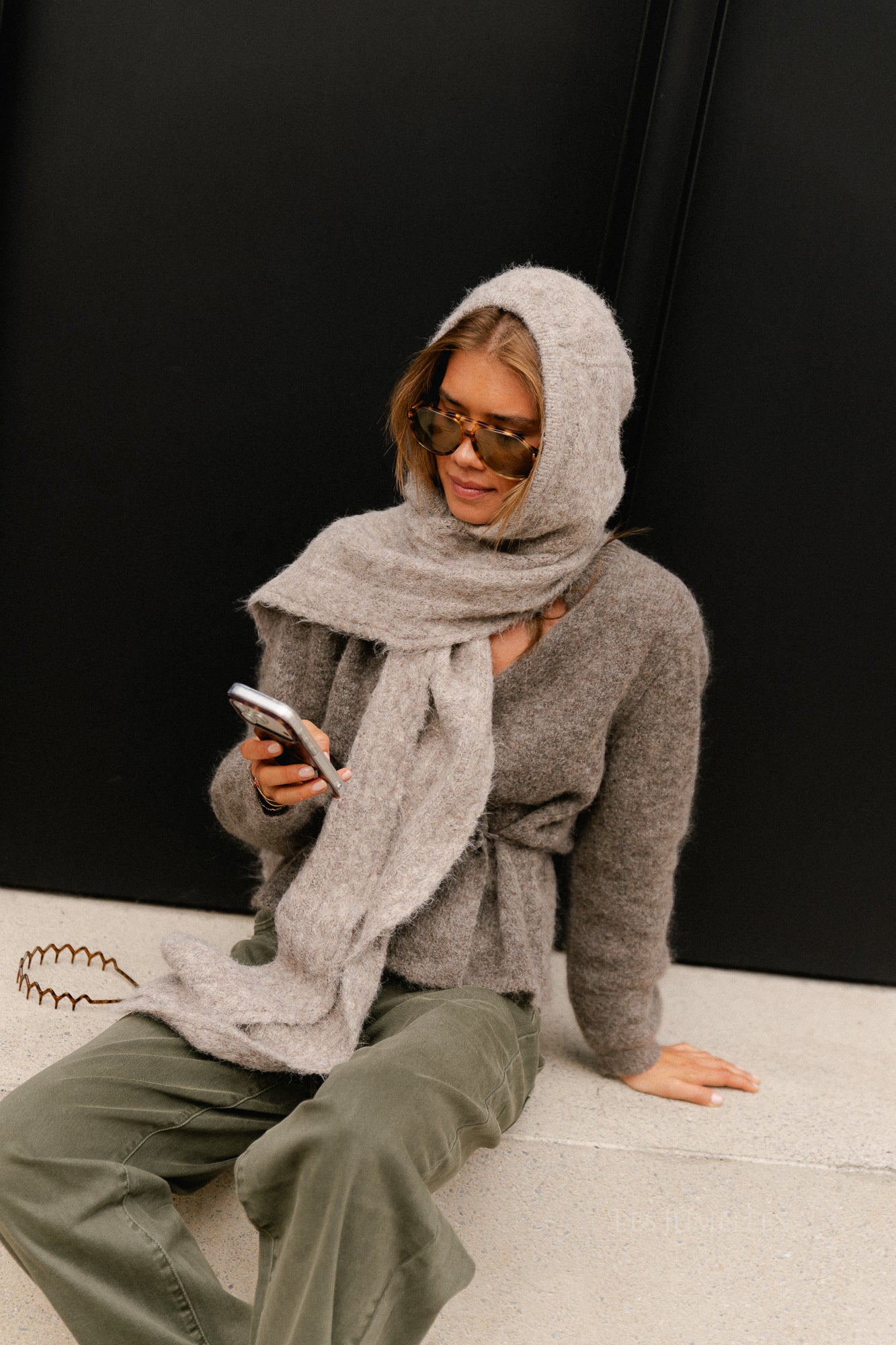 OBJMilu cable scarf knit balaclava humus