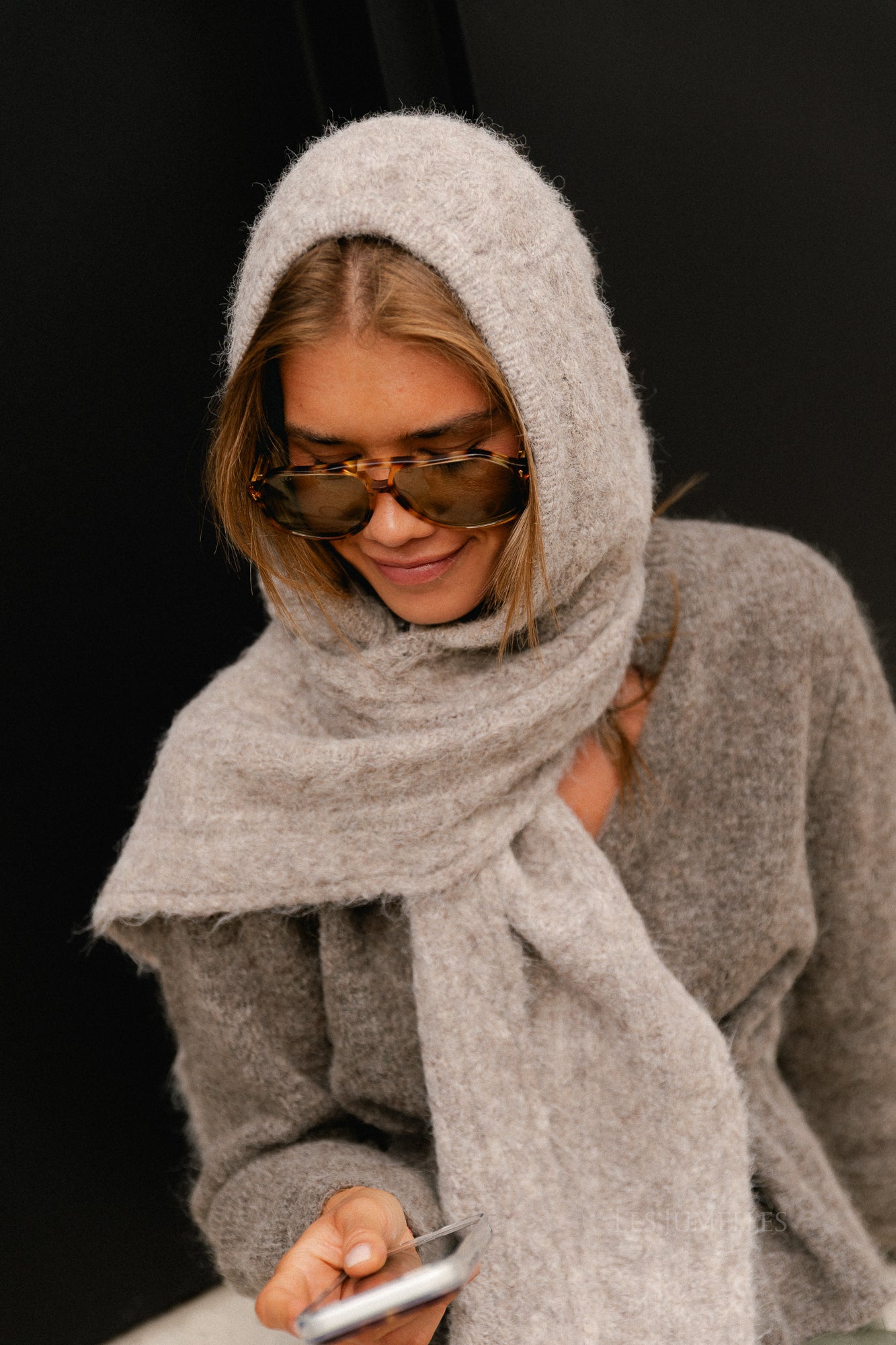 OBJMilu cable scarf knit balaclava humus