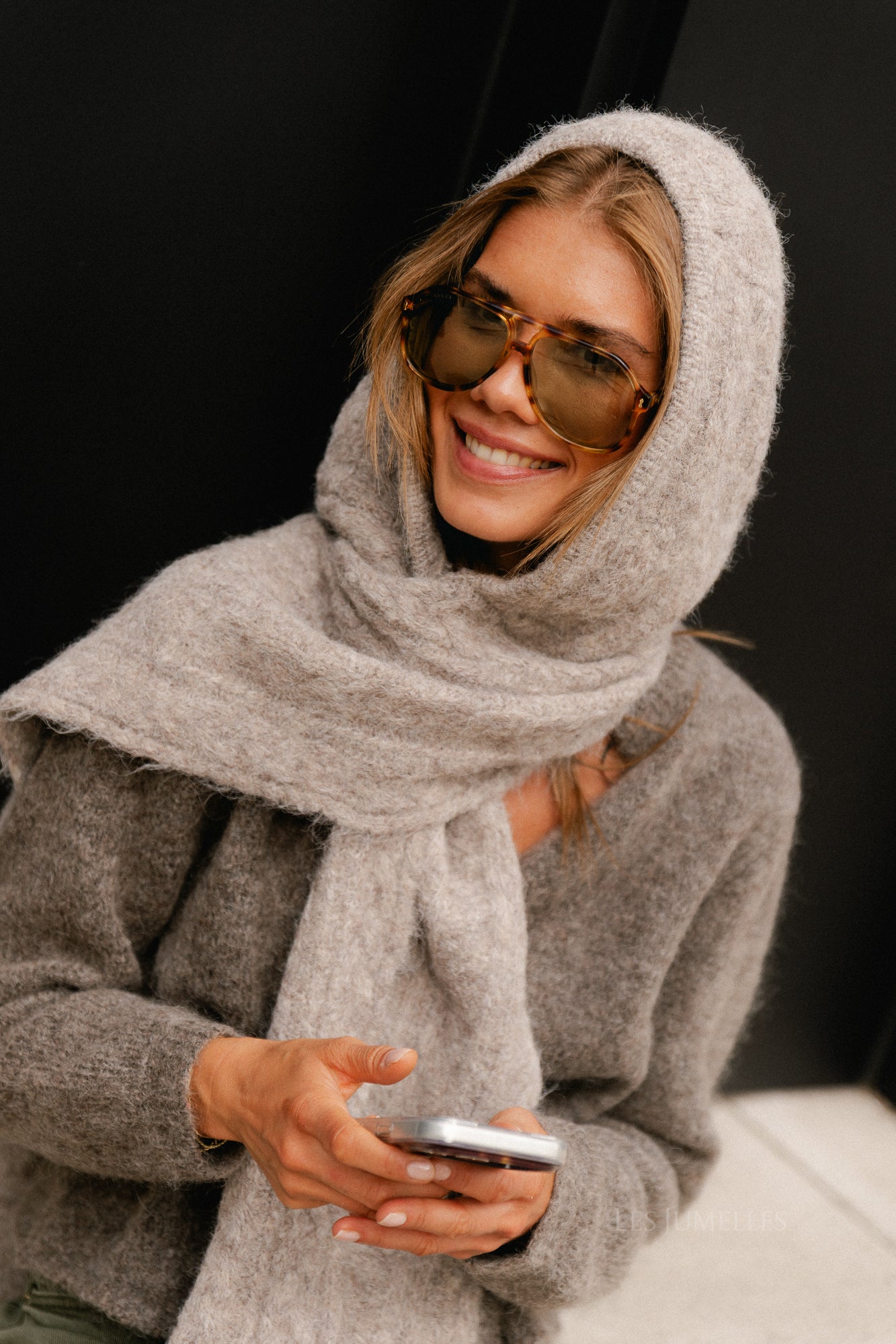 OBJMilu cable scarf knit balaclava humus
