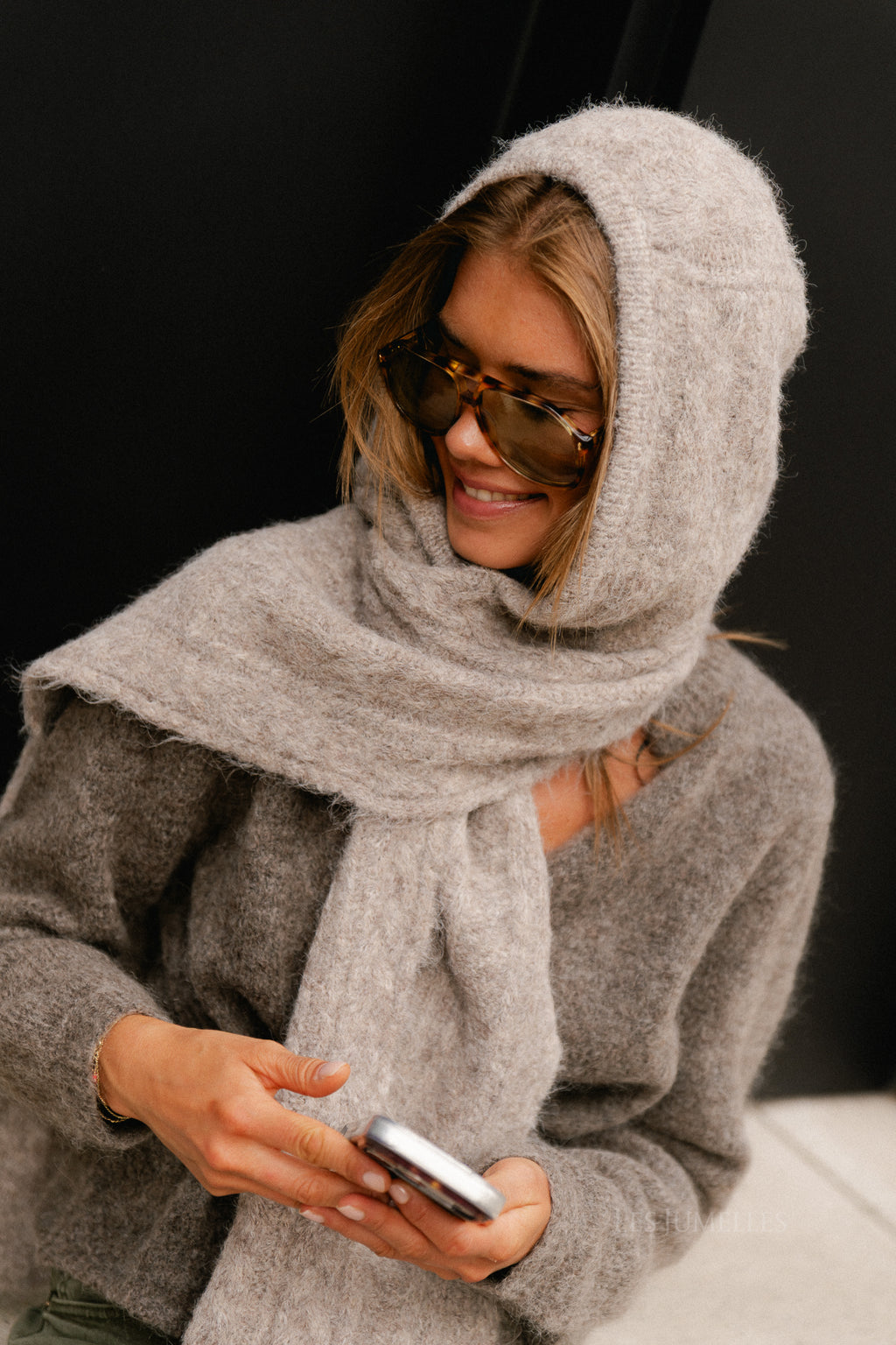 OBJMilu cable scarf knit balaclava humus