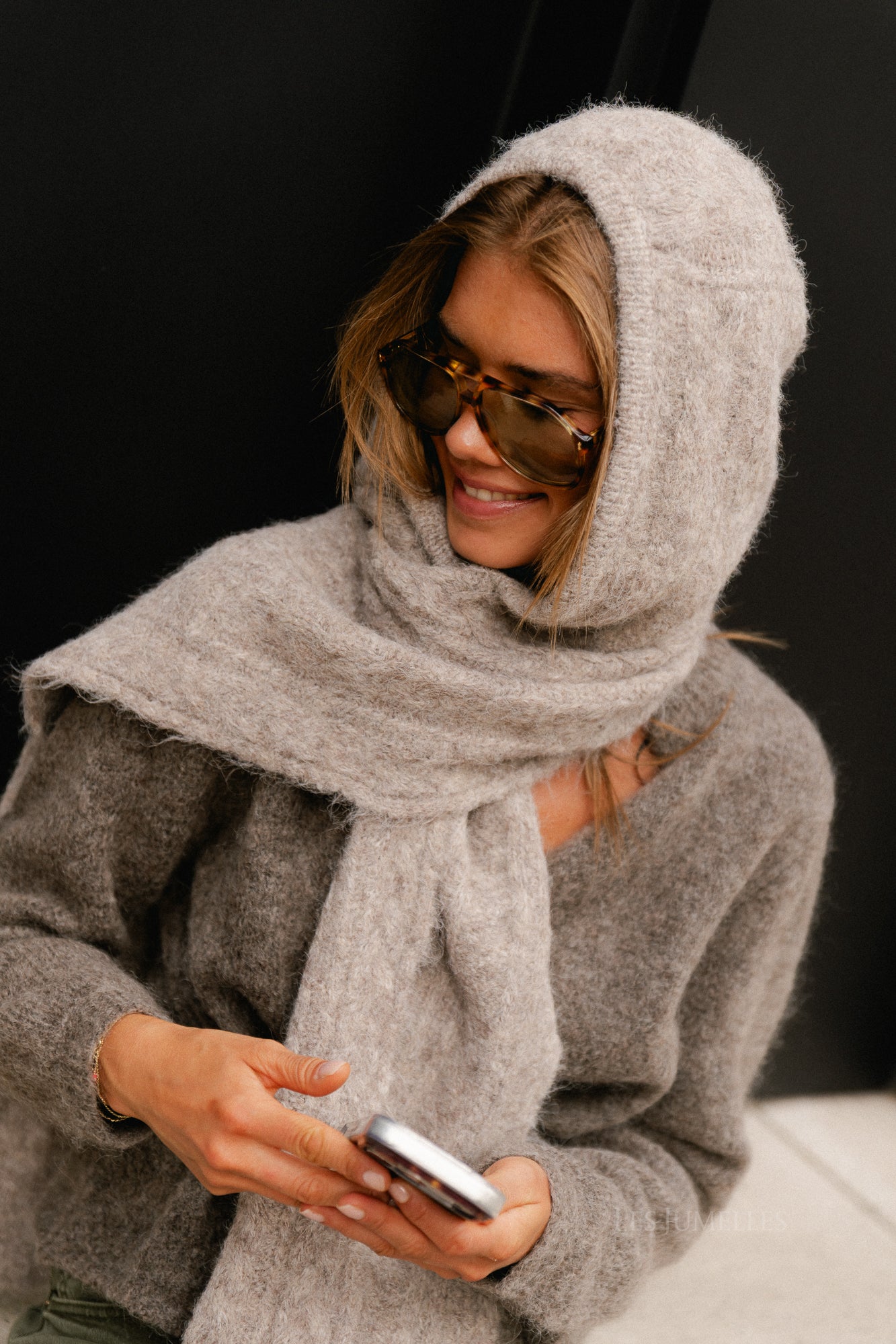 OBJMilu cable scarf knit balaclava humus