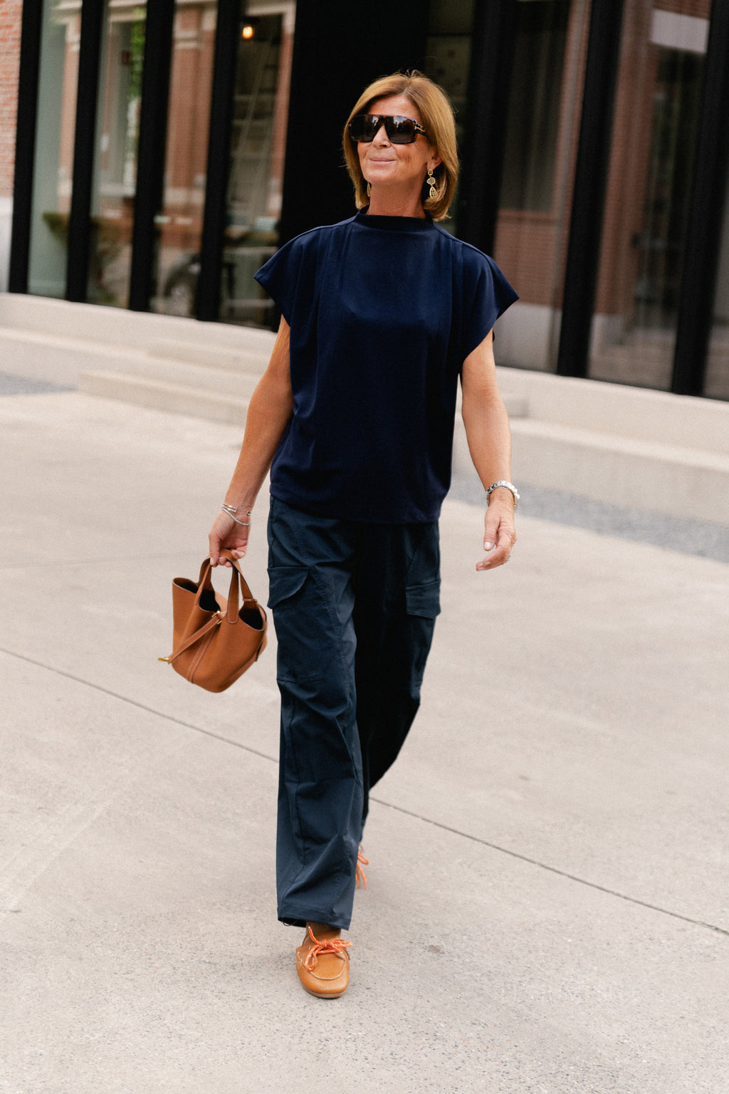 VIMerlano funnelneck SS top navy blazer