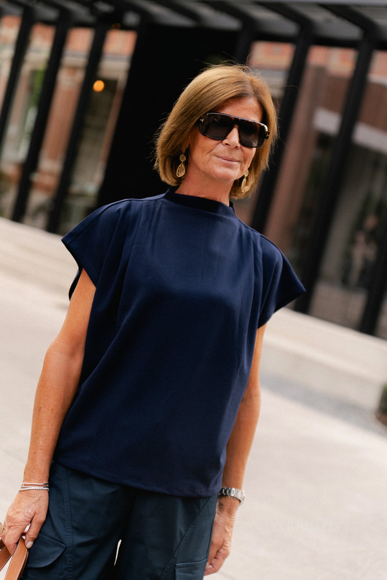 VIMerlano funnelneck SS top navy blazer