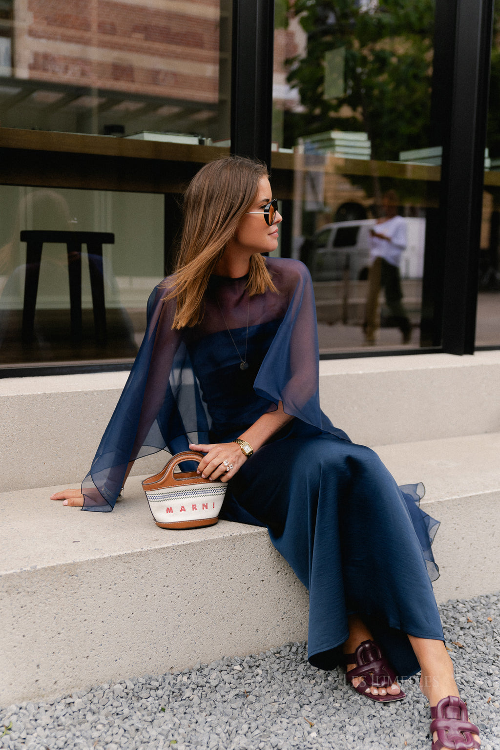 YASVima bandeau maxi dress - show navy blazer