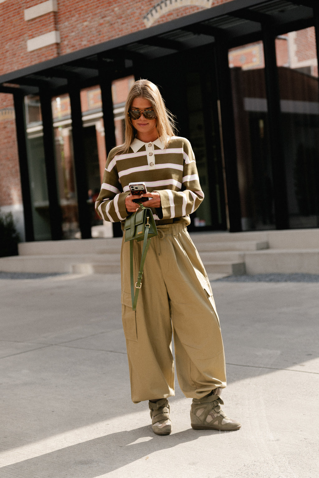 YASIsabell LS polo knit pullover NOOS green stripes