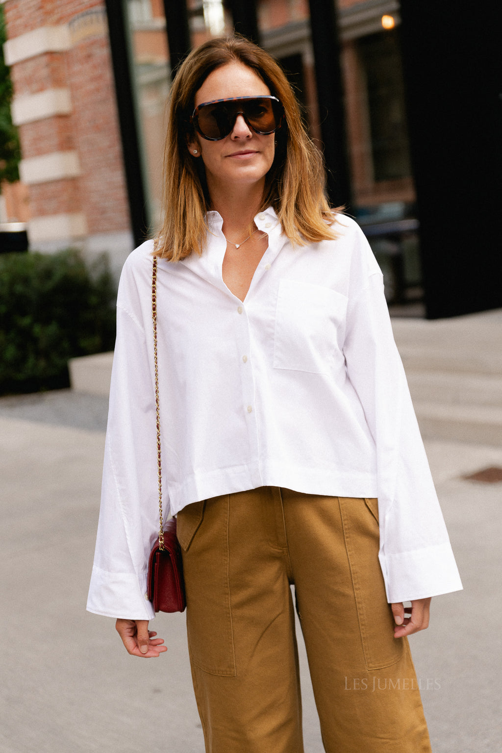 SLWDannie LS cropped boxy shirt bright white