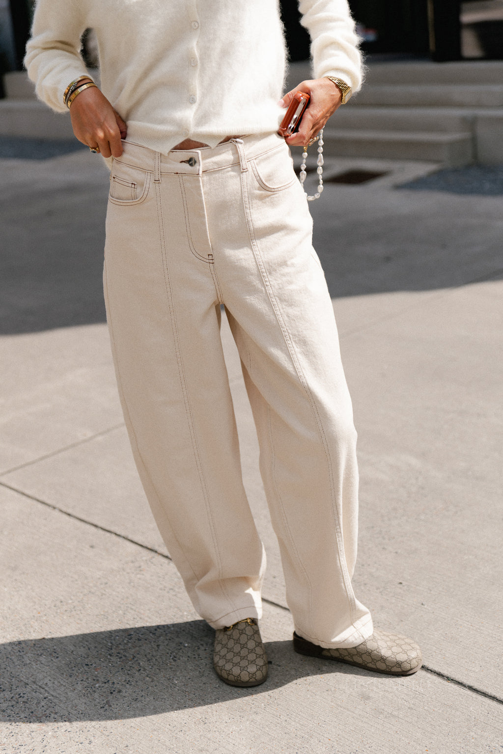 OBJRabea MW LO barrel jeans beige denim