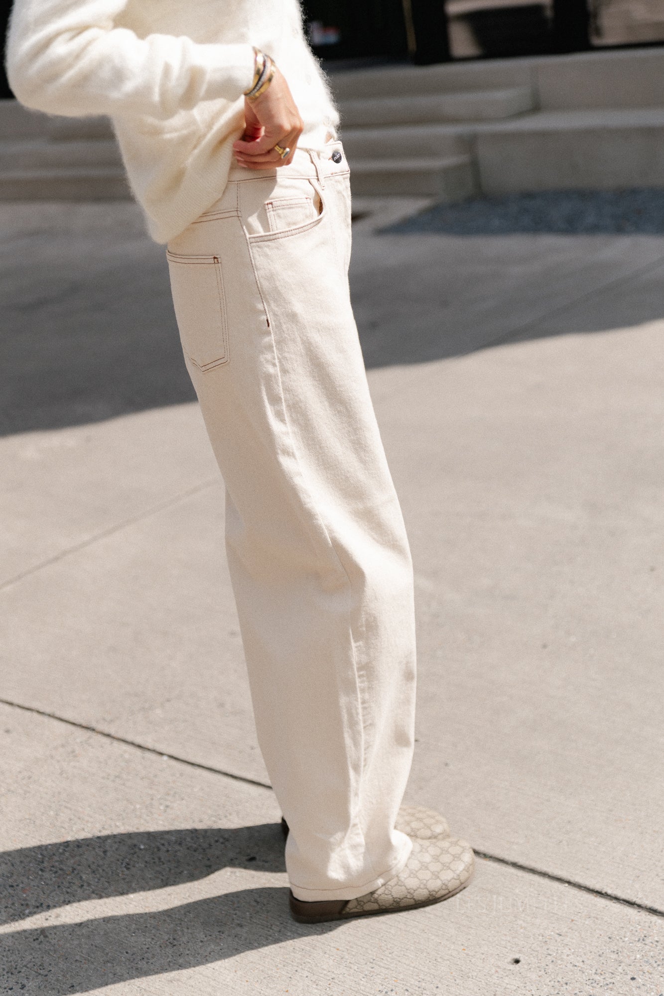 OBJRabea MW LO barrel jeans beige denim