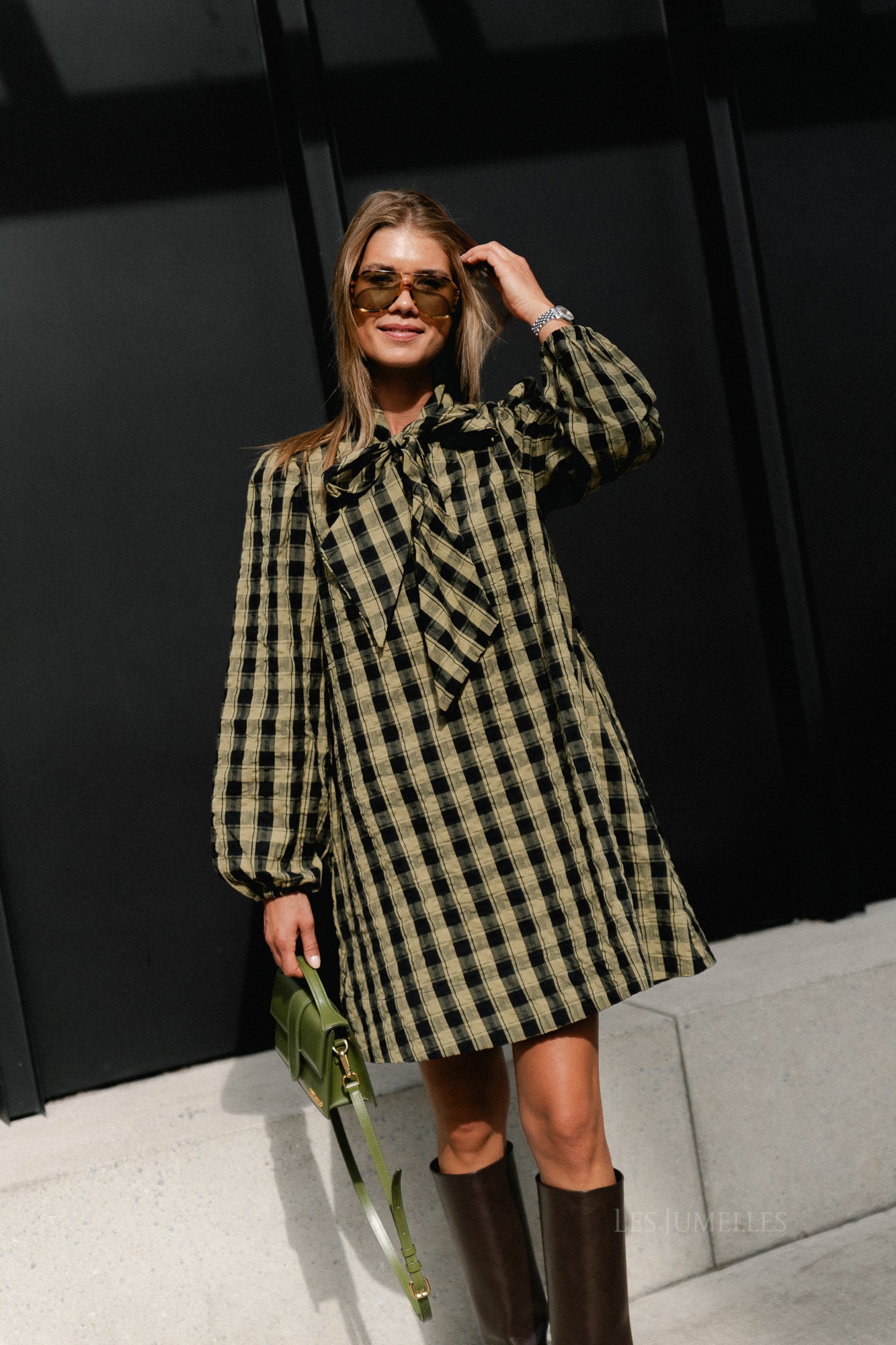 YASSiera LS dress black/boa checks
