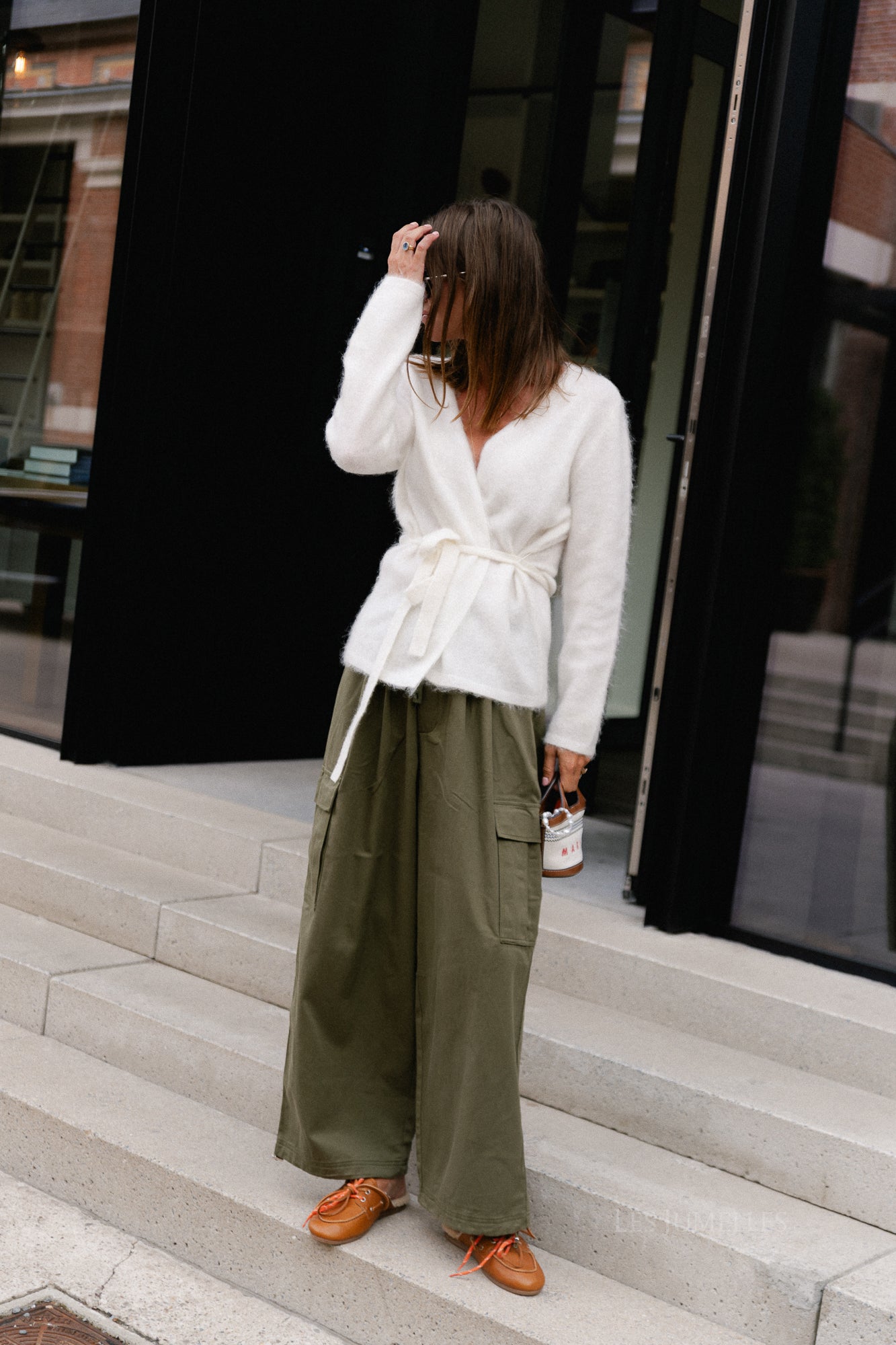 YASTilde LS belt knit cardigan star white