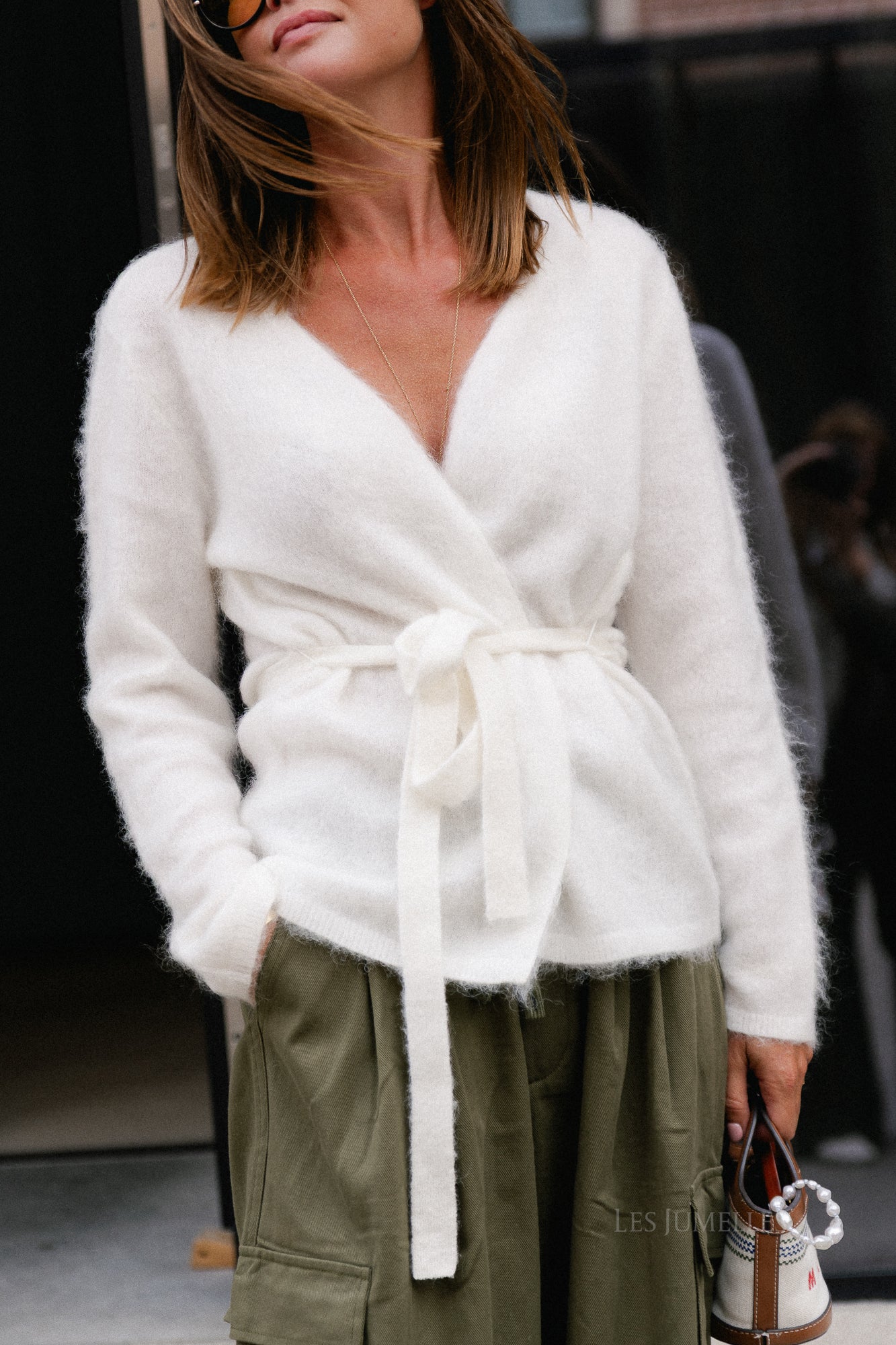 YASTilde LS belt knit cardigan star white