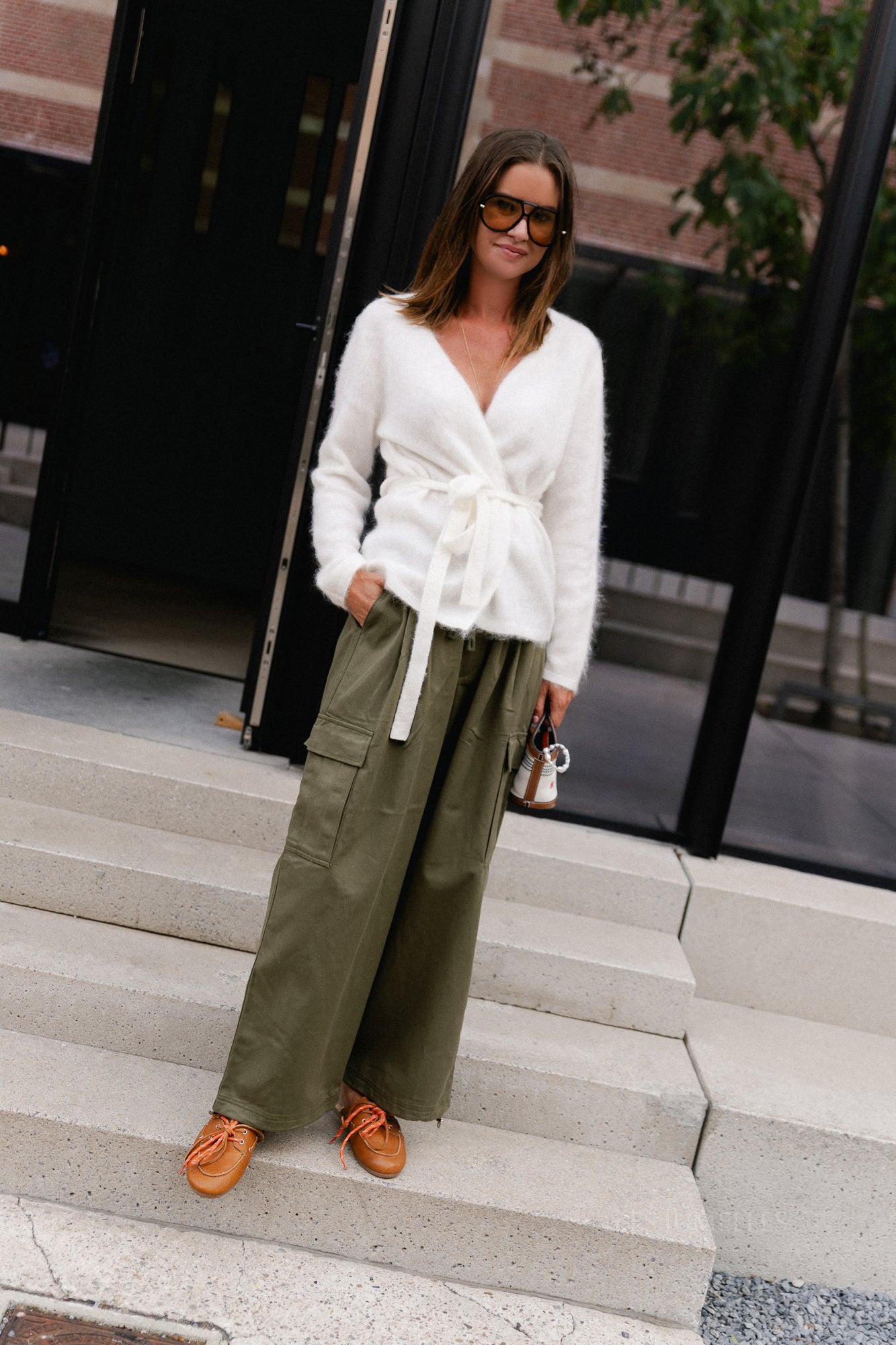 YASTilde LS belt knit cardigan star white