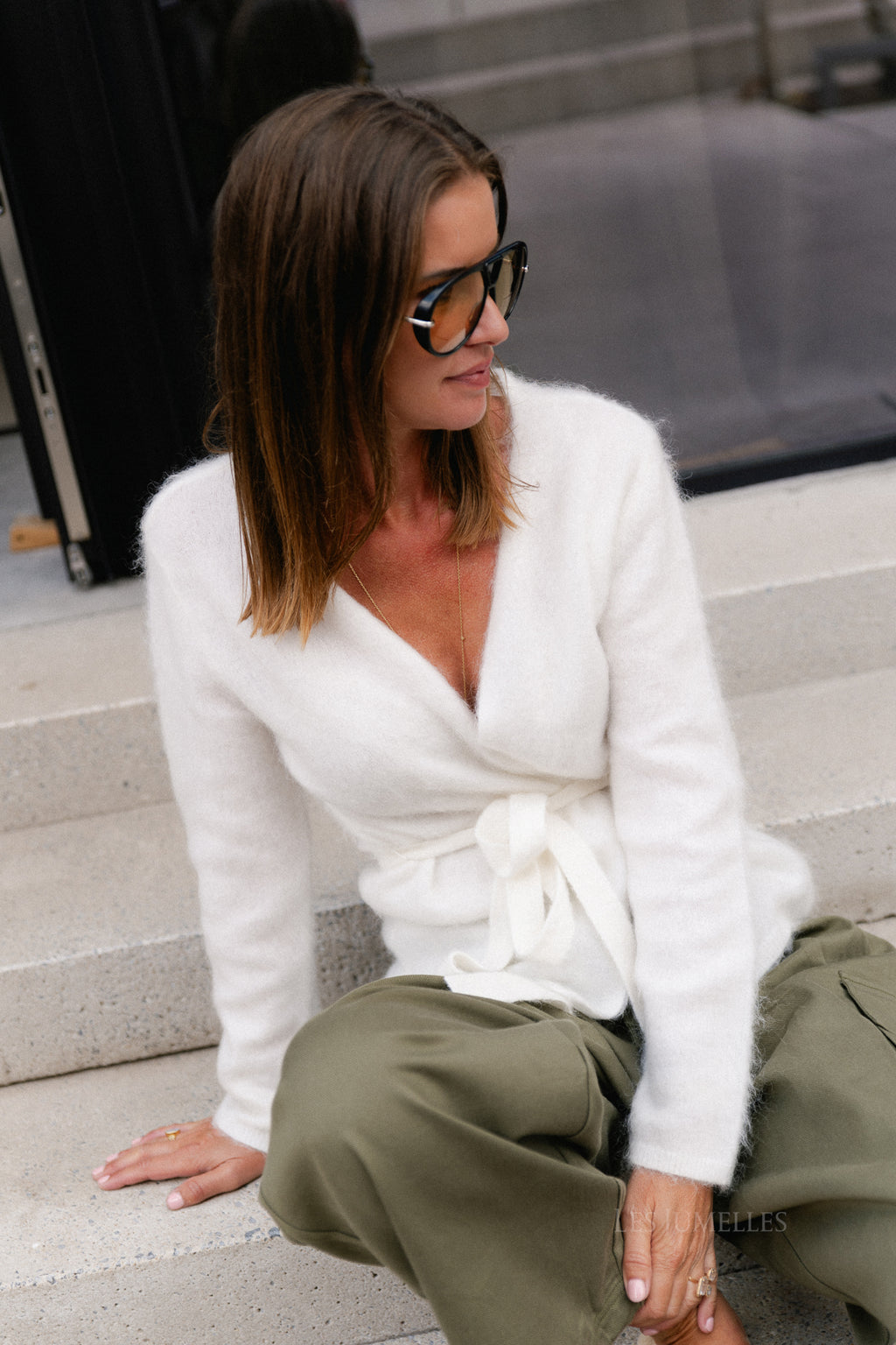YASTilde LS belt knit cardigan star white