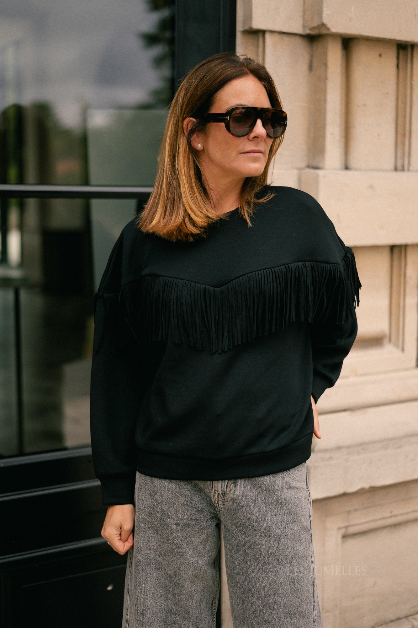 VIReflect O-neck fringe sweatshirt black