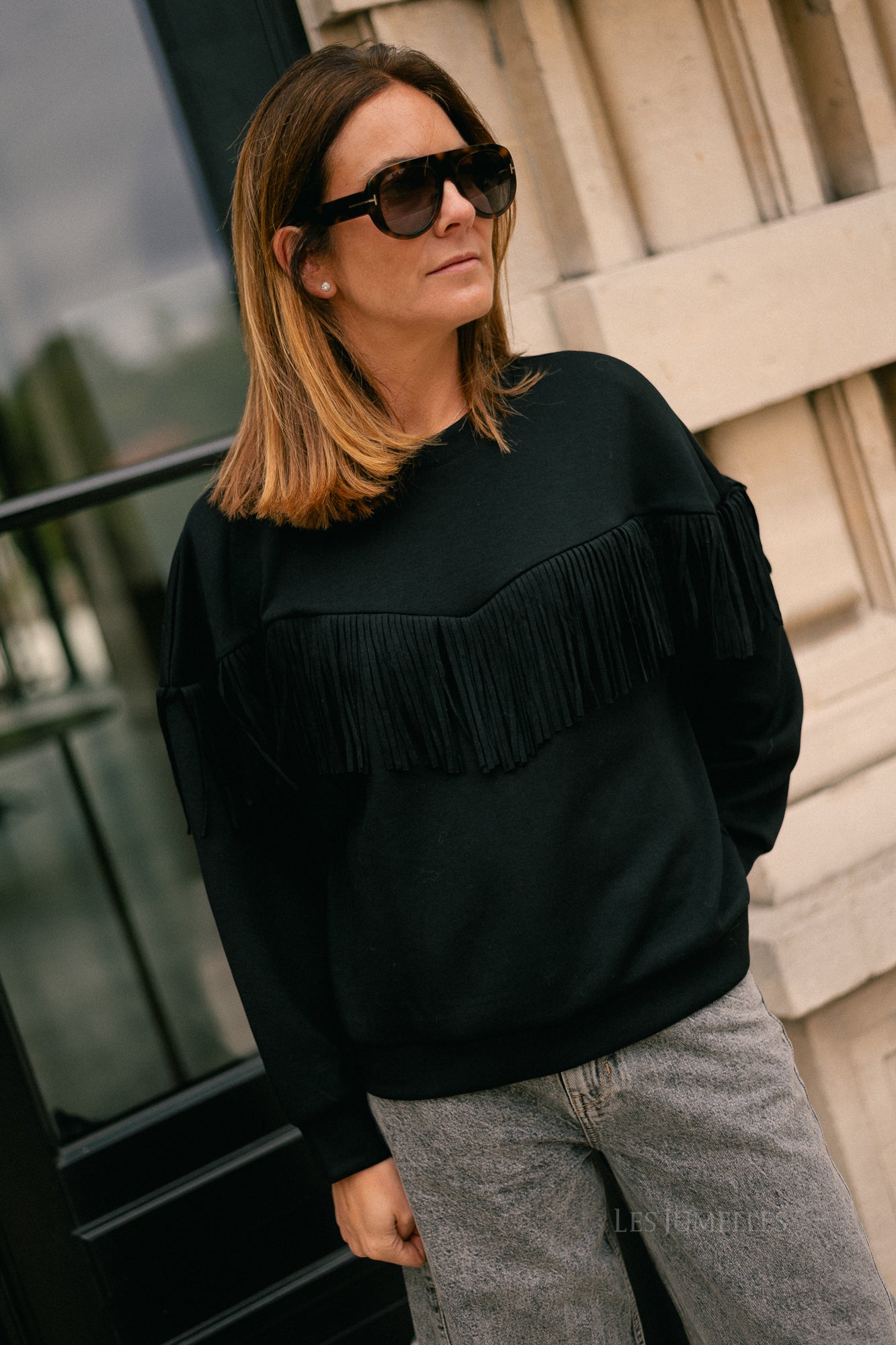 VIReflect O-neck fringe sweatshirt black