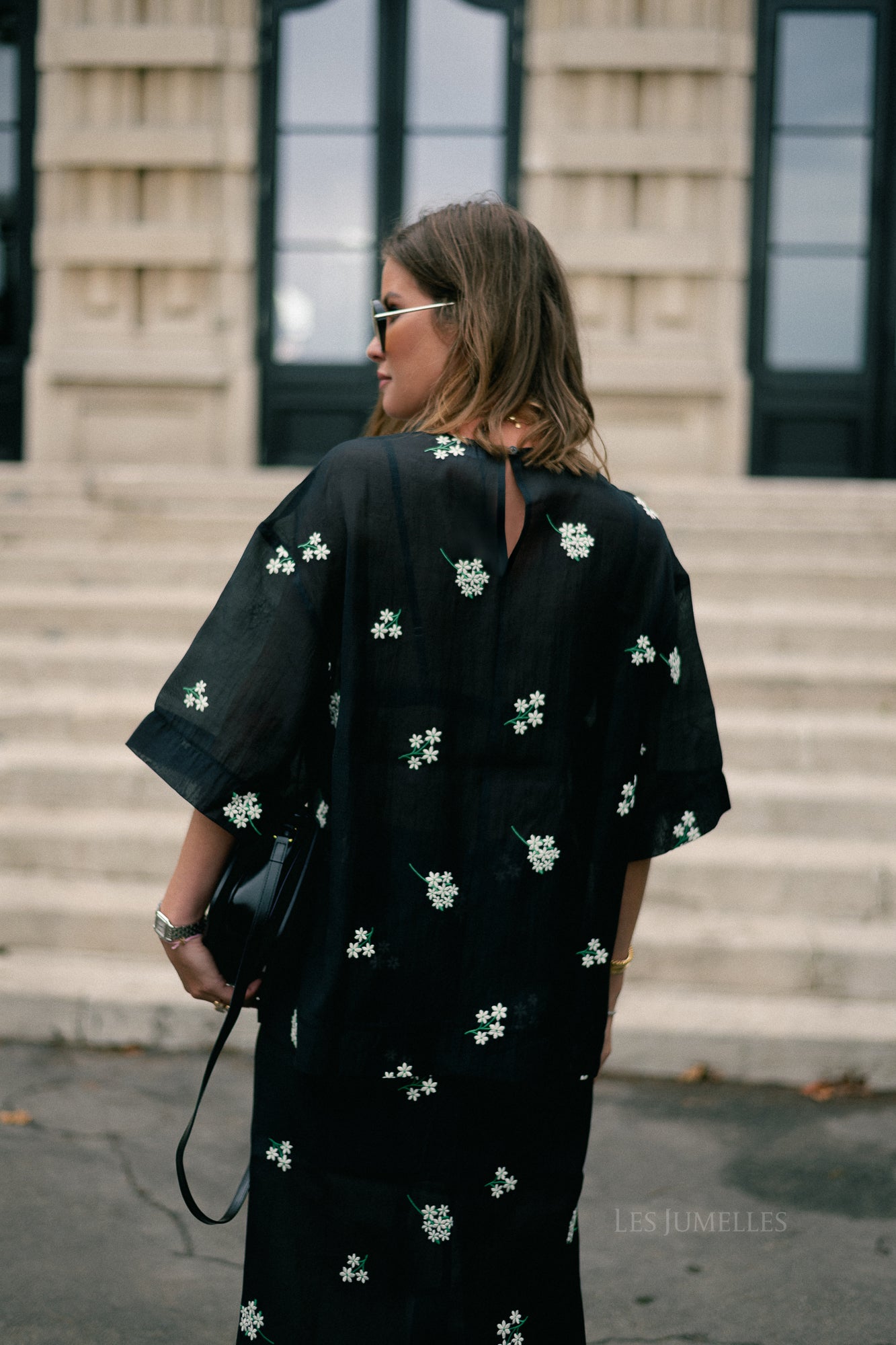 Catherine top black & white embroidery