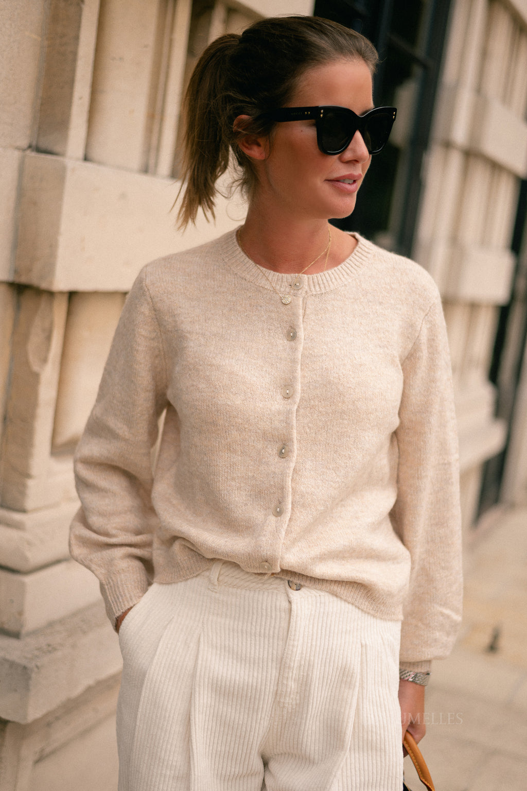 VIGladys O-neck knit cardigan natural melange