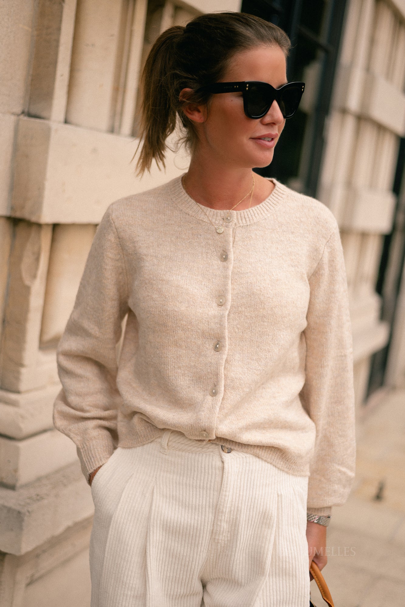 VIGladys O-neck knit cardigan natural melange