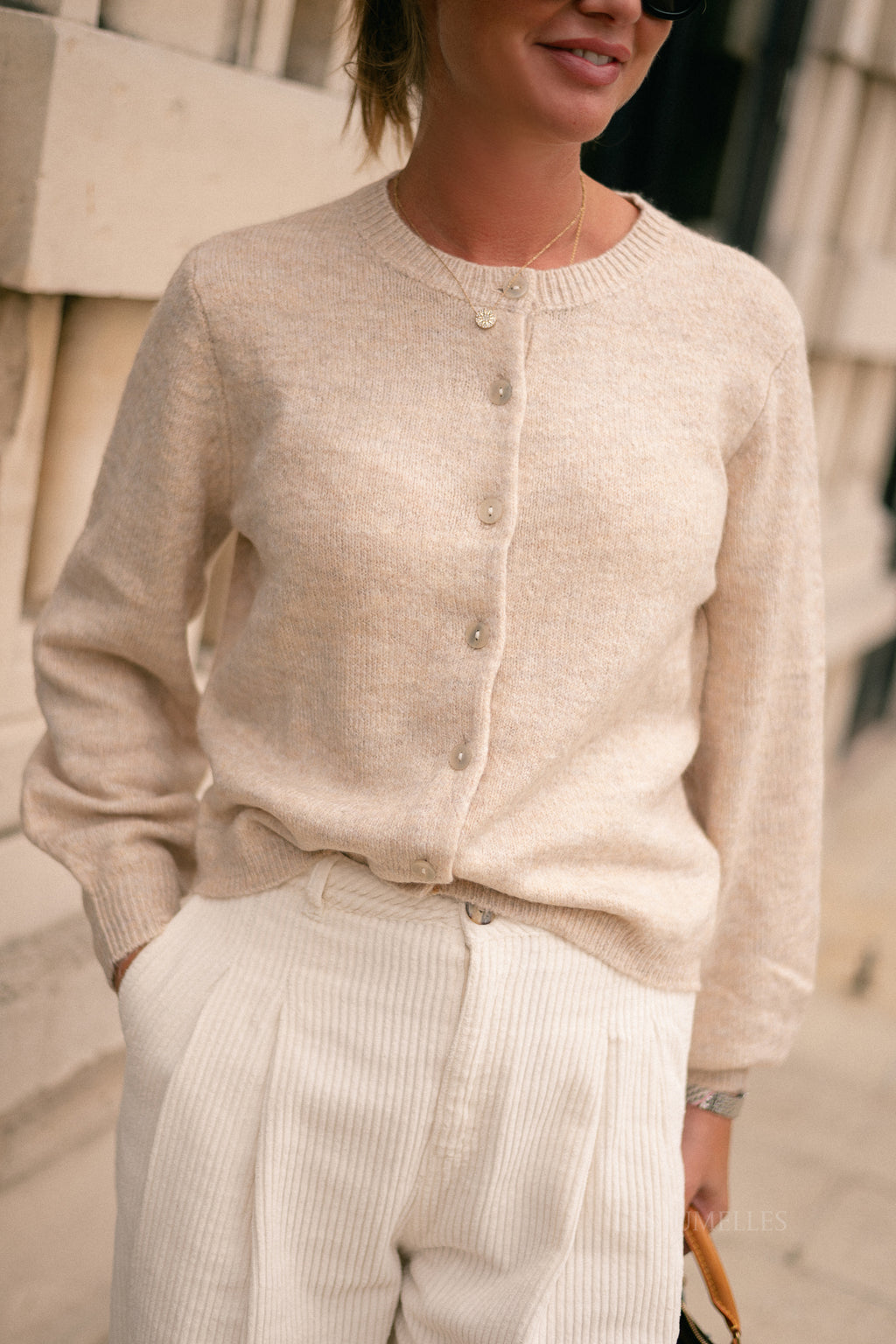 VIGladys O-neck knit cardigan natural melange