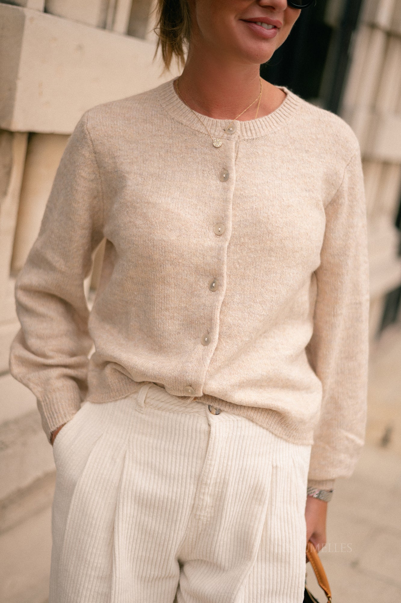 VIGladys O-neck knit cardigan natural melange
