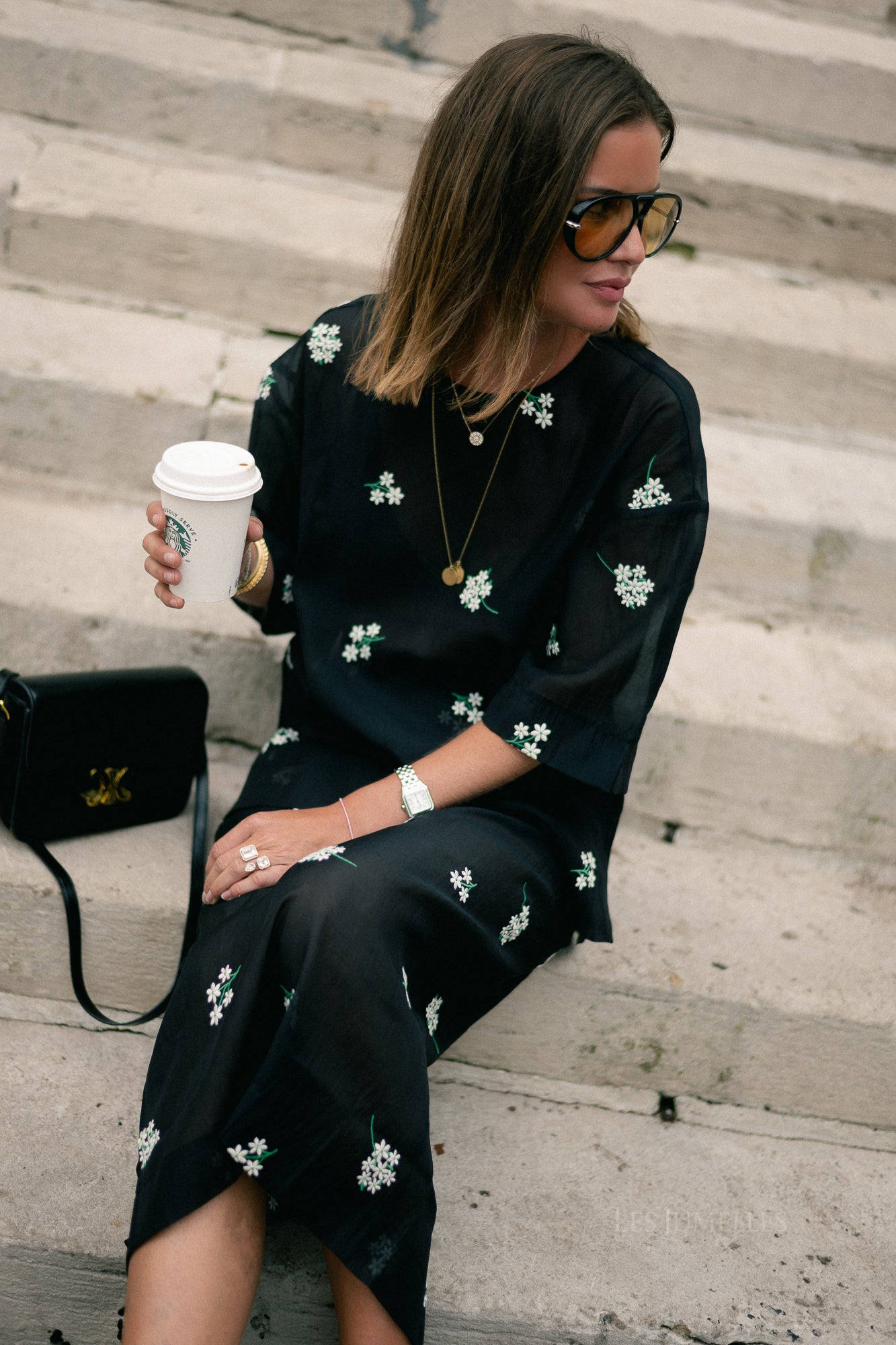 Catherine top black & white embroidery