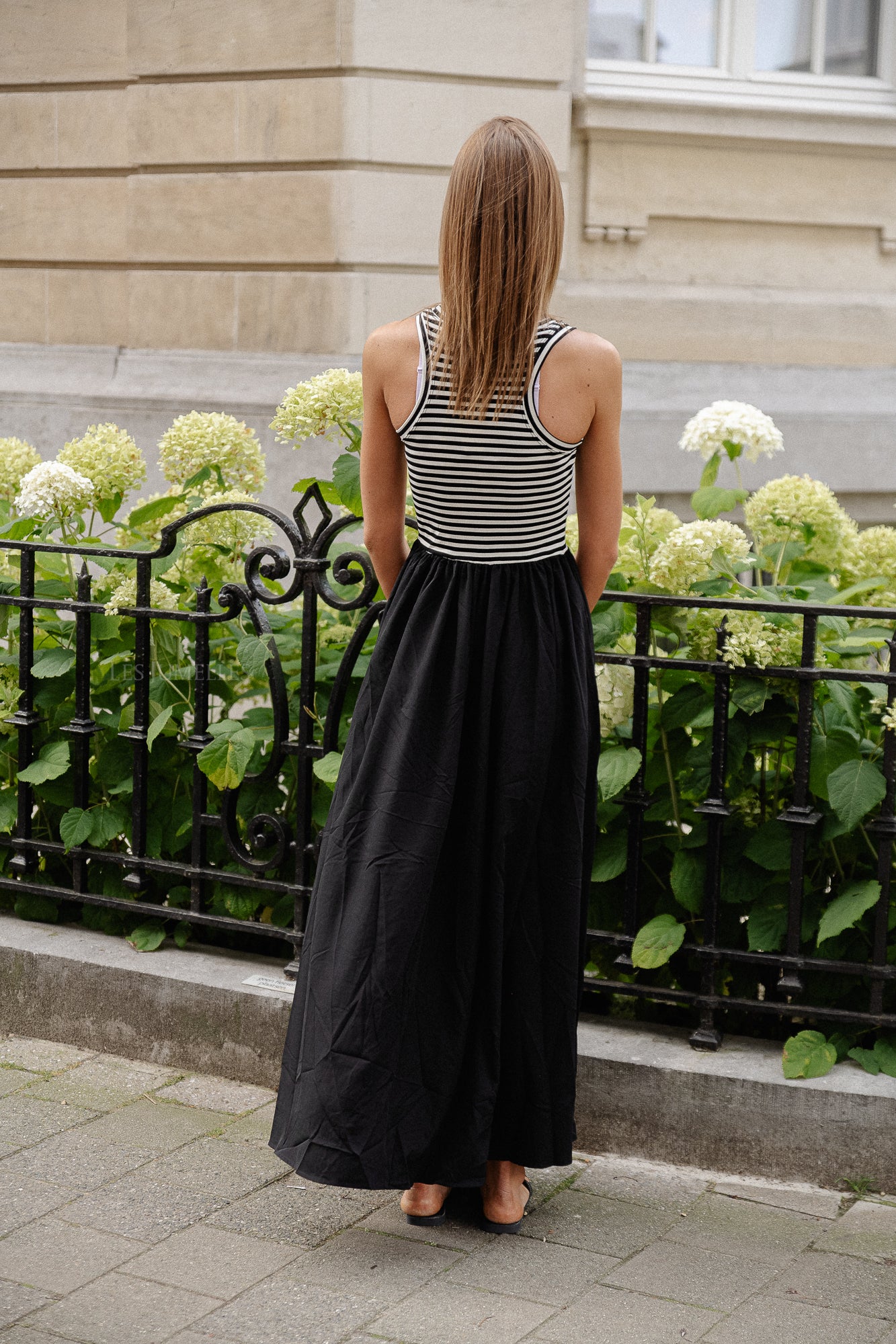 Robe longue Maxine rayures noires et blanches