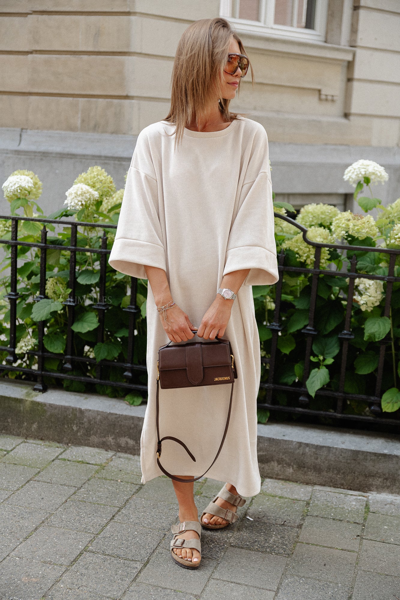 Robe longue en velours Vida beige