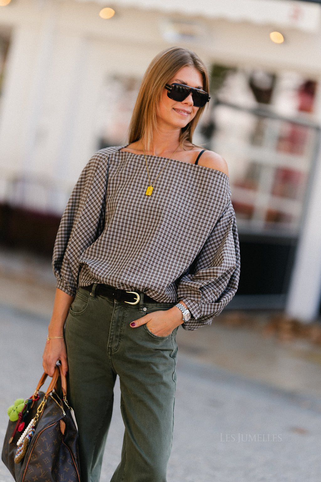Cosette checkered blouse hot chocolate
