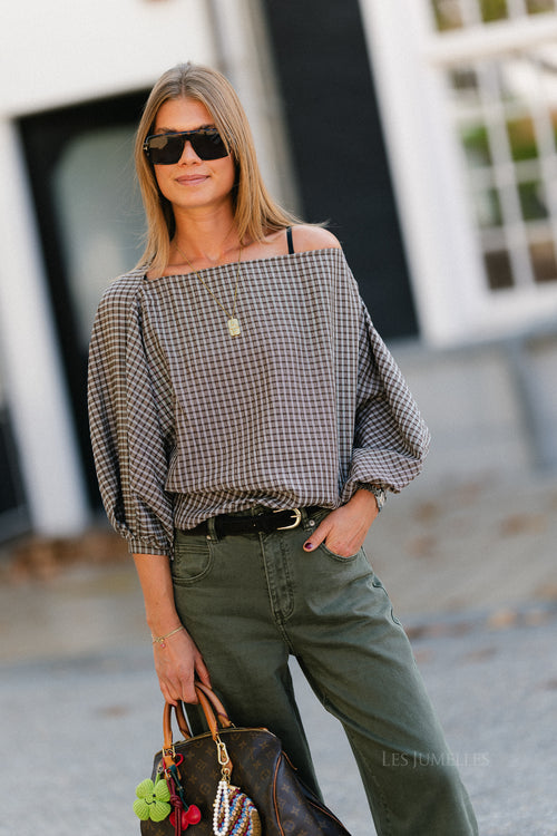 Cosette checkered blouse hot chocolate