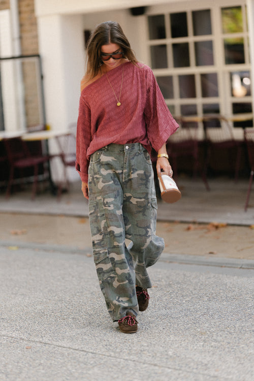 Myra textured off-shoulder blouse brick