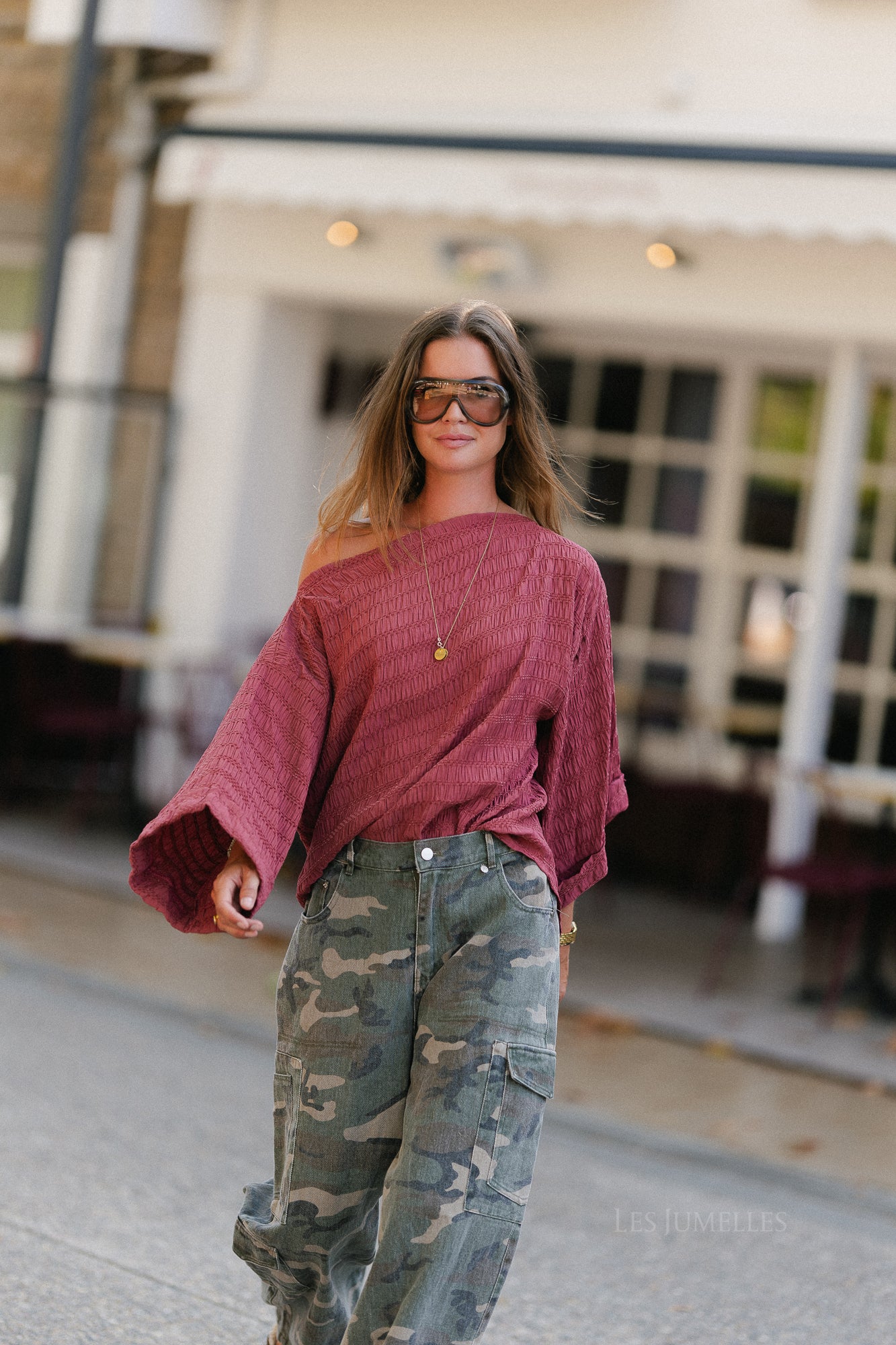 Myra textured off-shoulder blouse brick