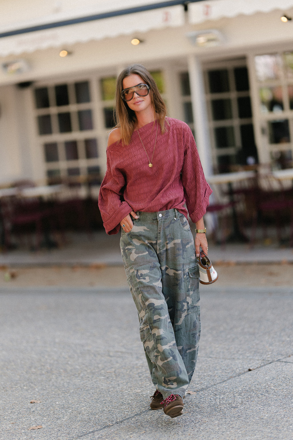 Myra textured off-shoulder blouse brick