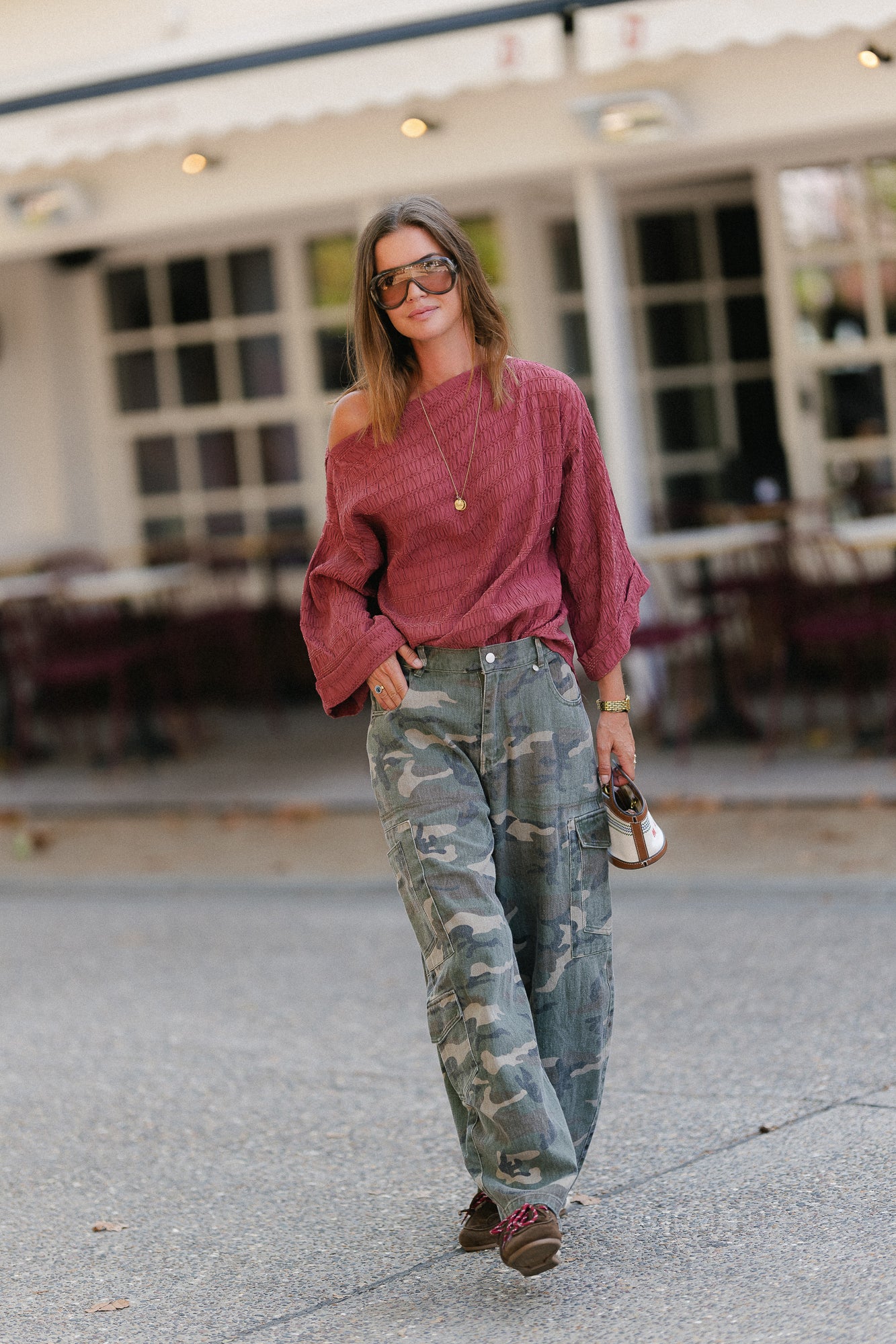 Myra textured off-shoulder blouse brick