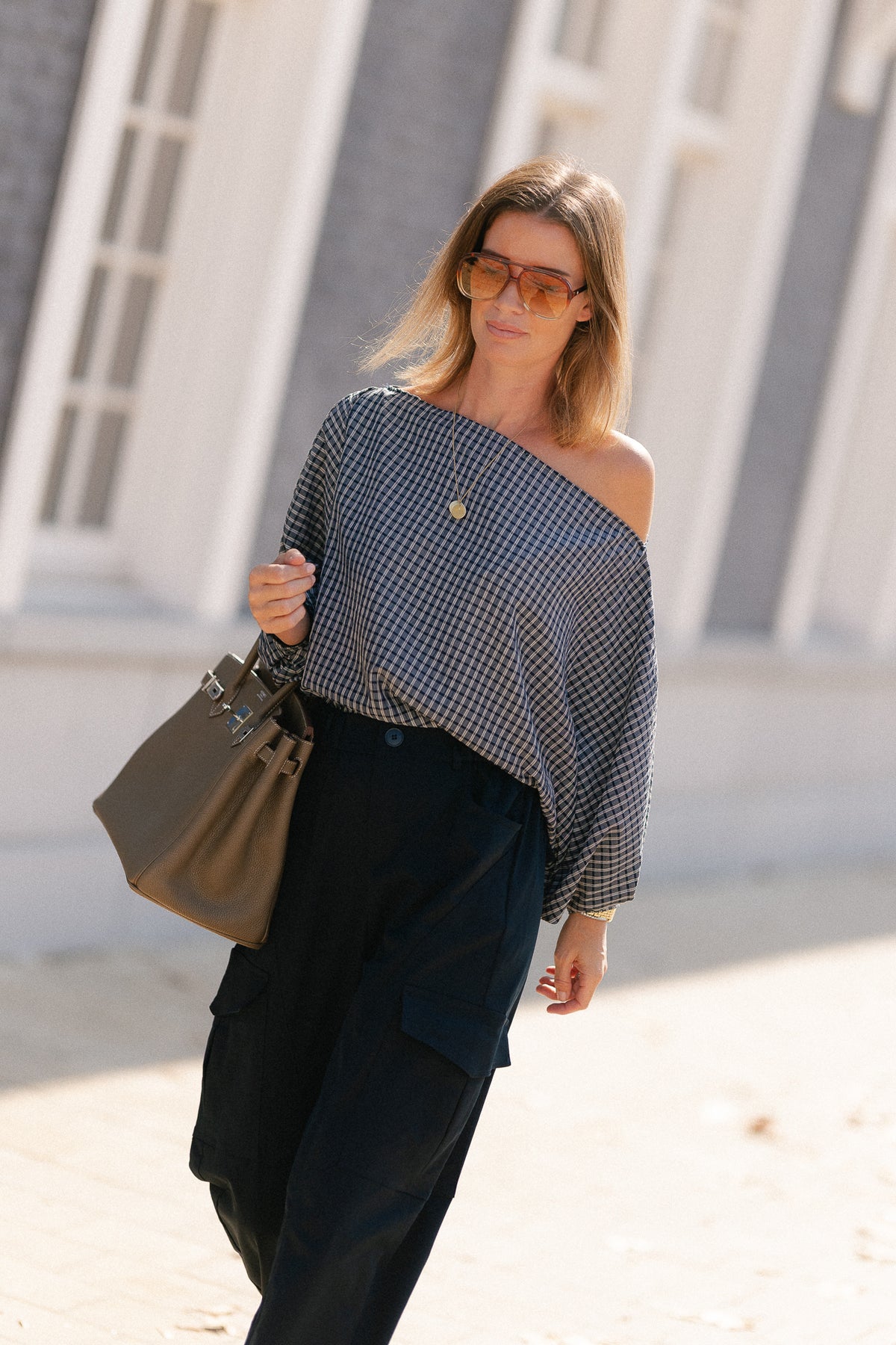 Cosette checkered blouse navy