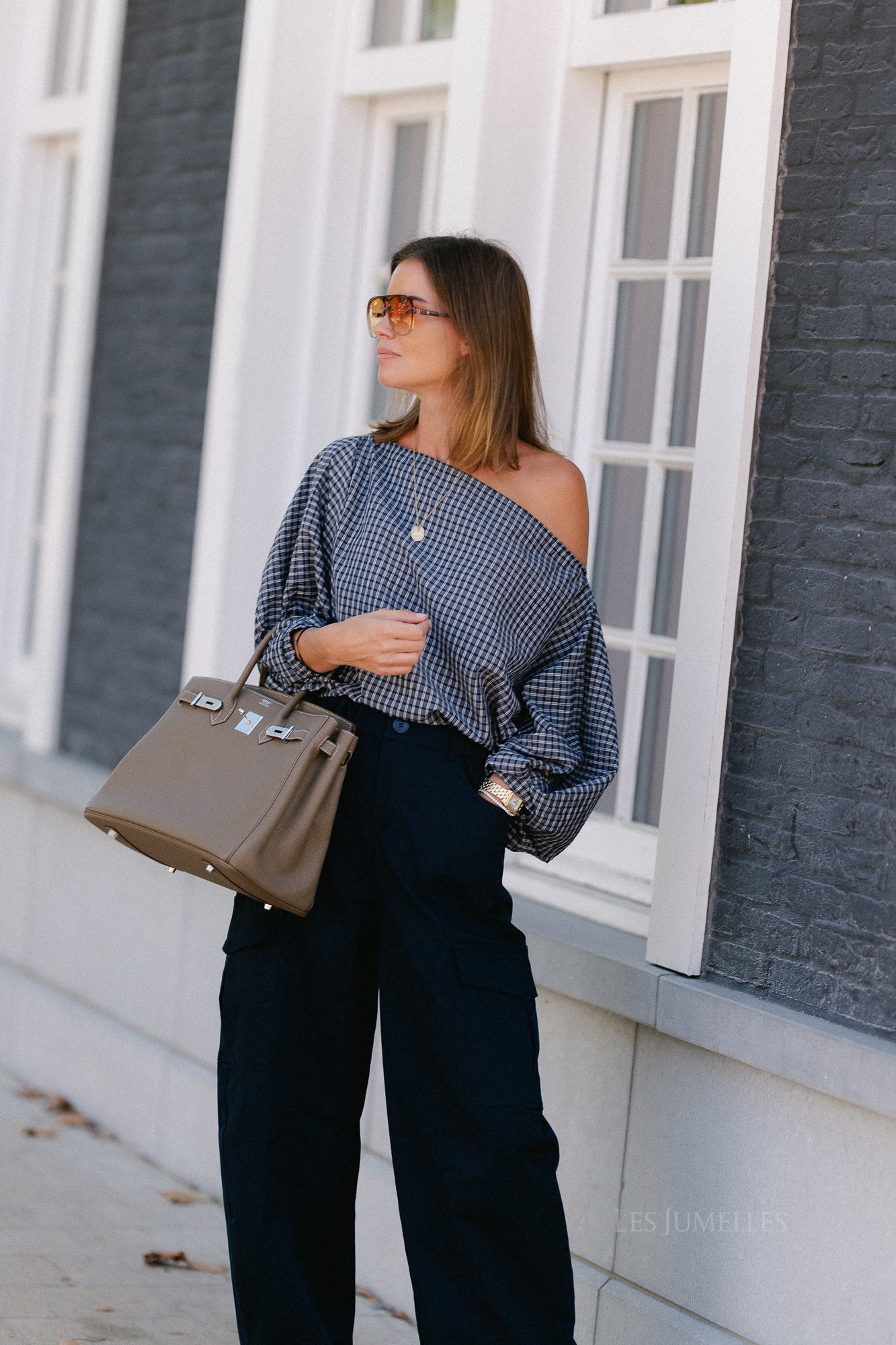 Cosette checkered blouse navy