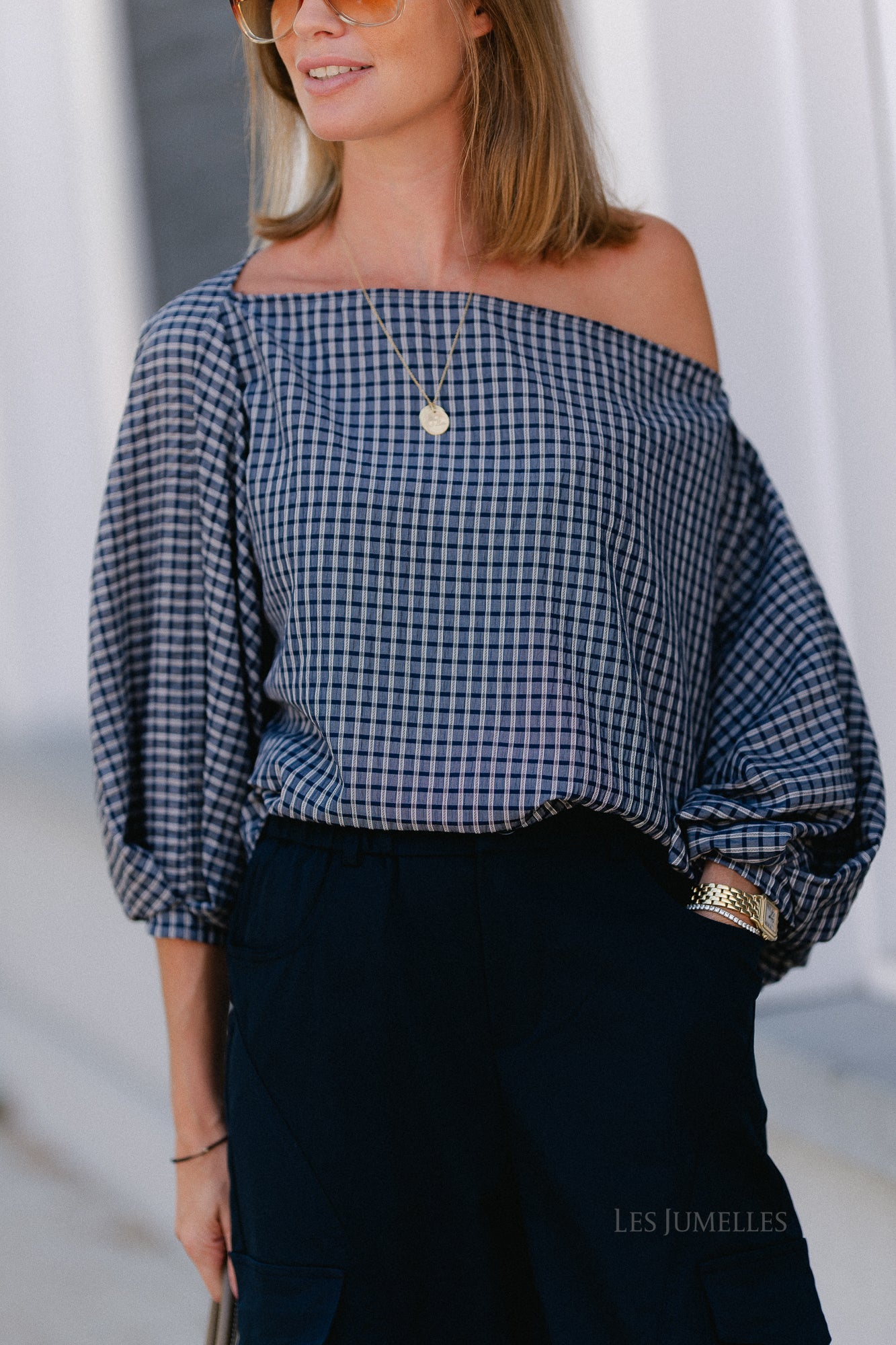Cosette checkered blouse navy