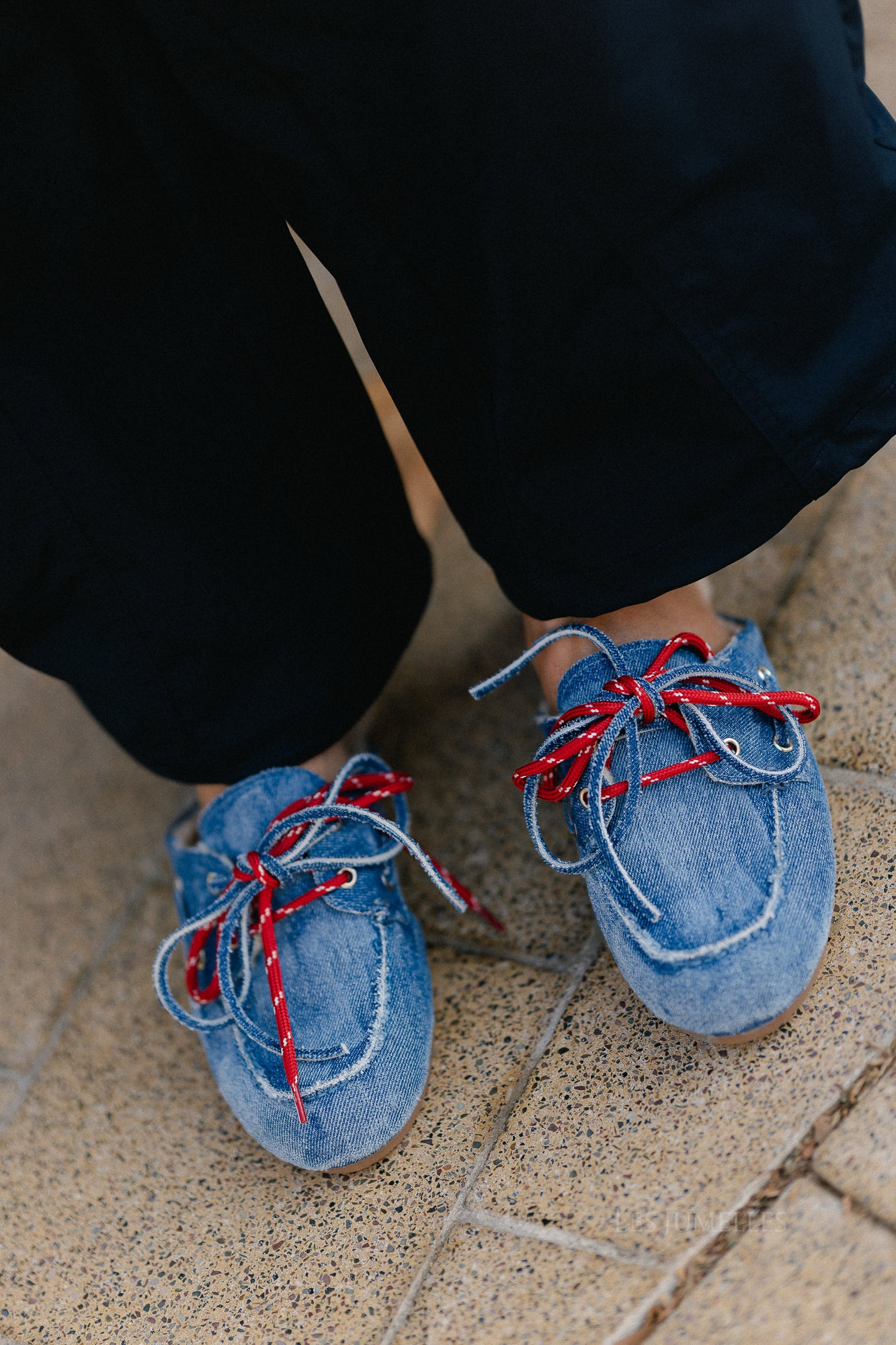 PAYasma lace fur loafers denim