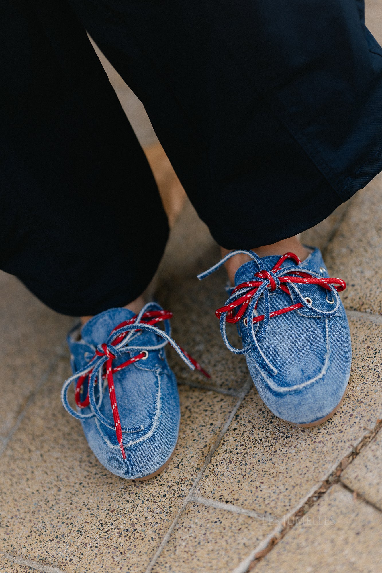 PAYasma lace fur loafers denim