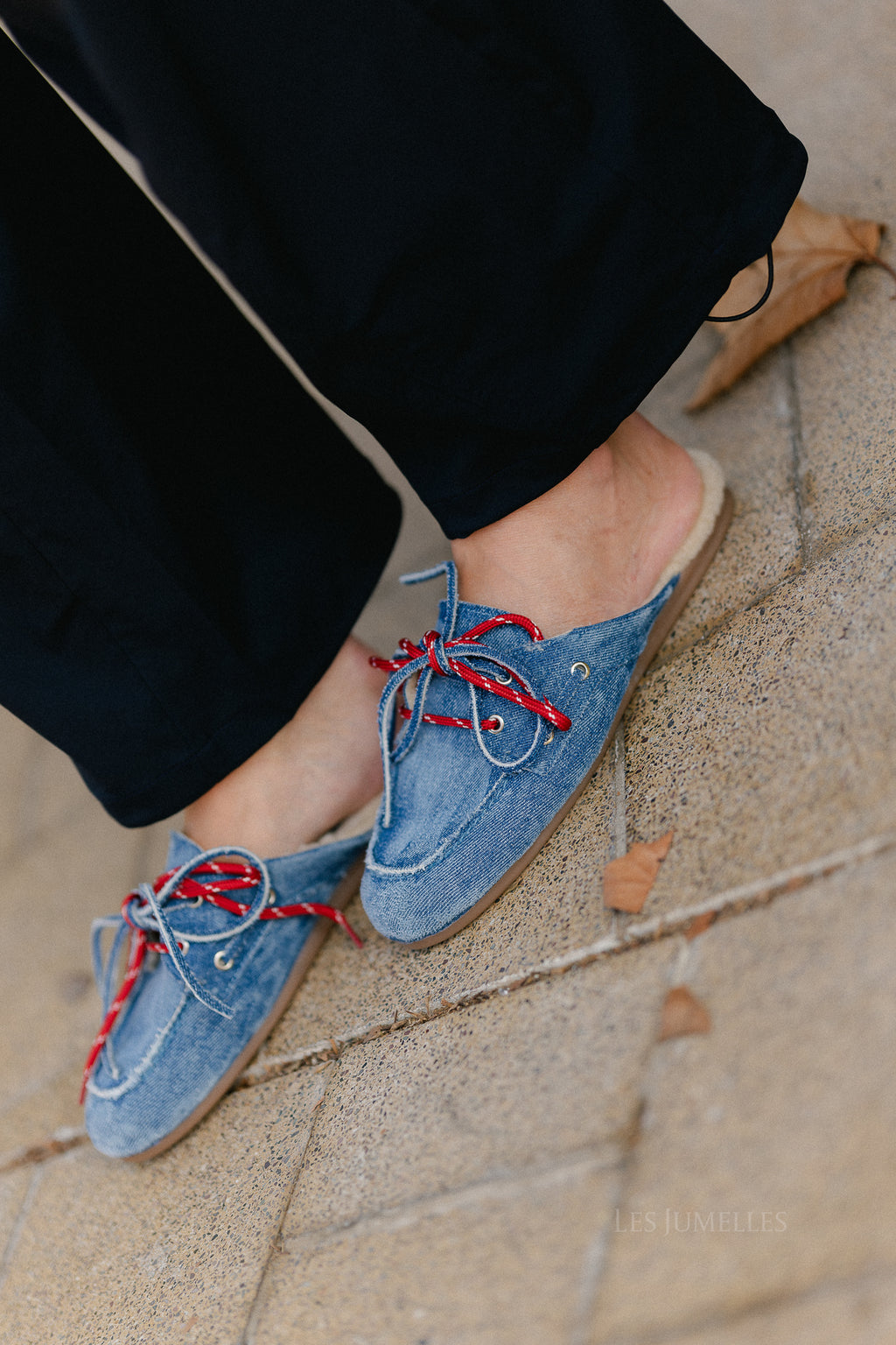 PAYasma lace fur loafers denim