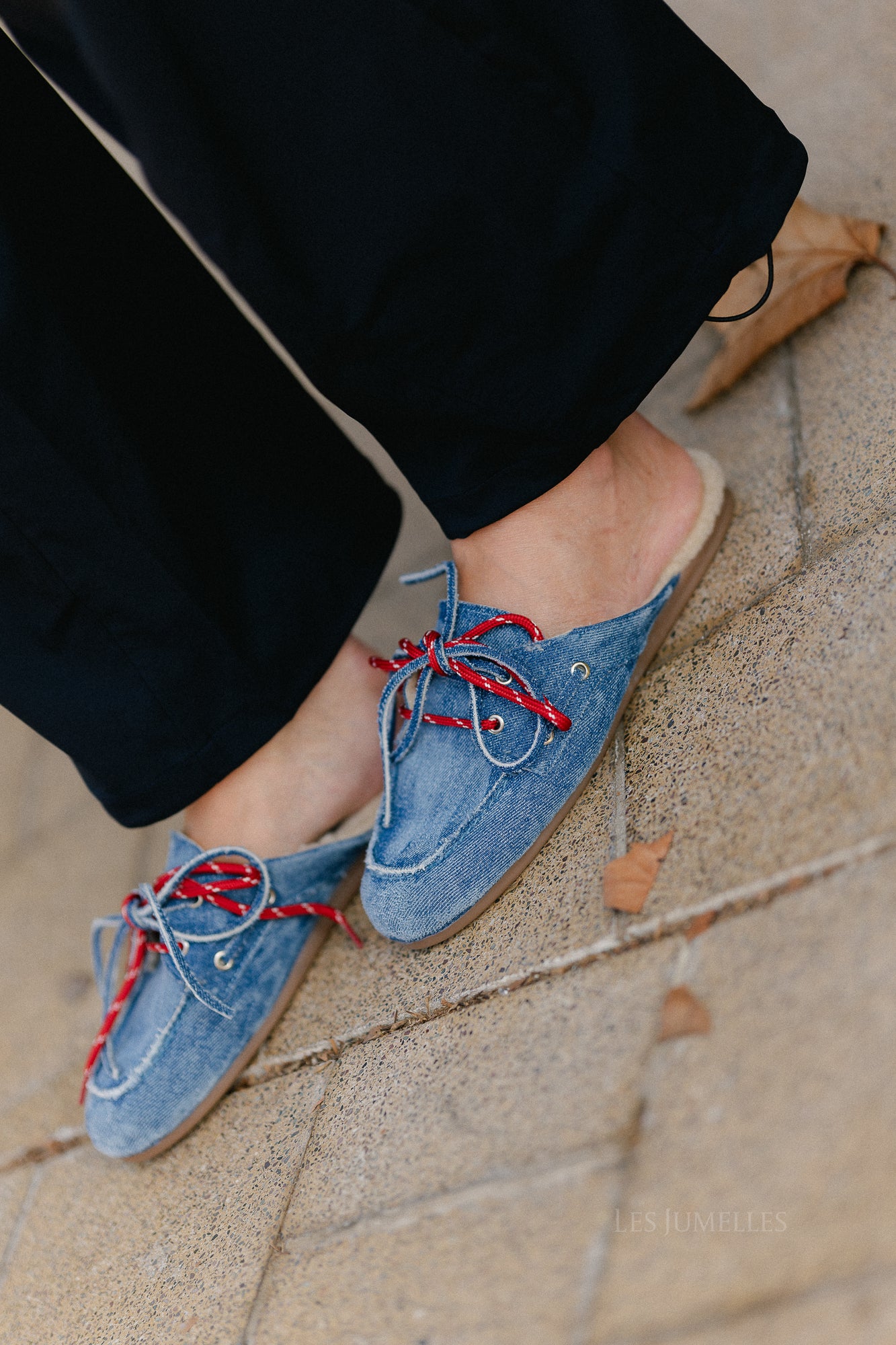 PAYasma lace fur loafers denim