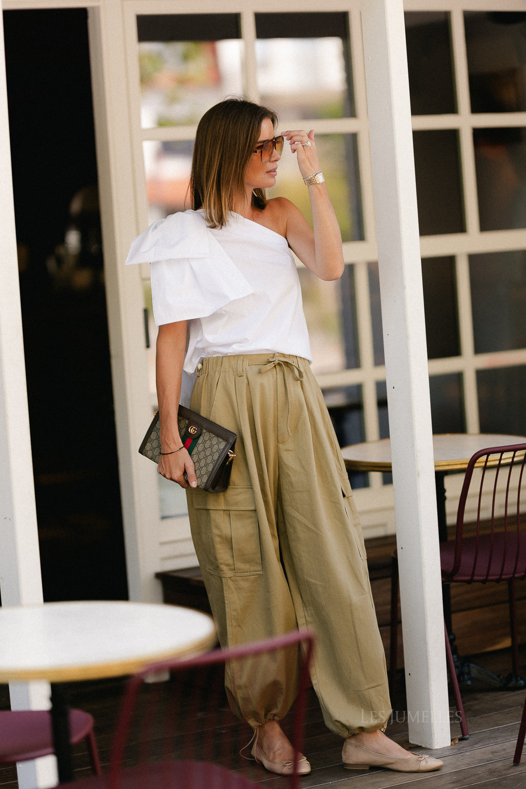 Britt one shoulder bow tie top white