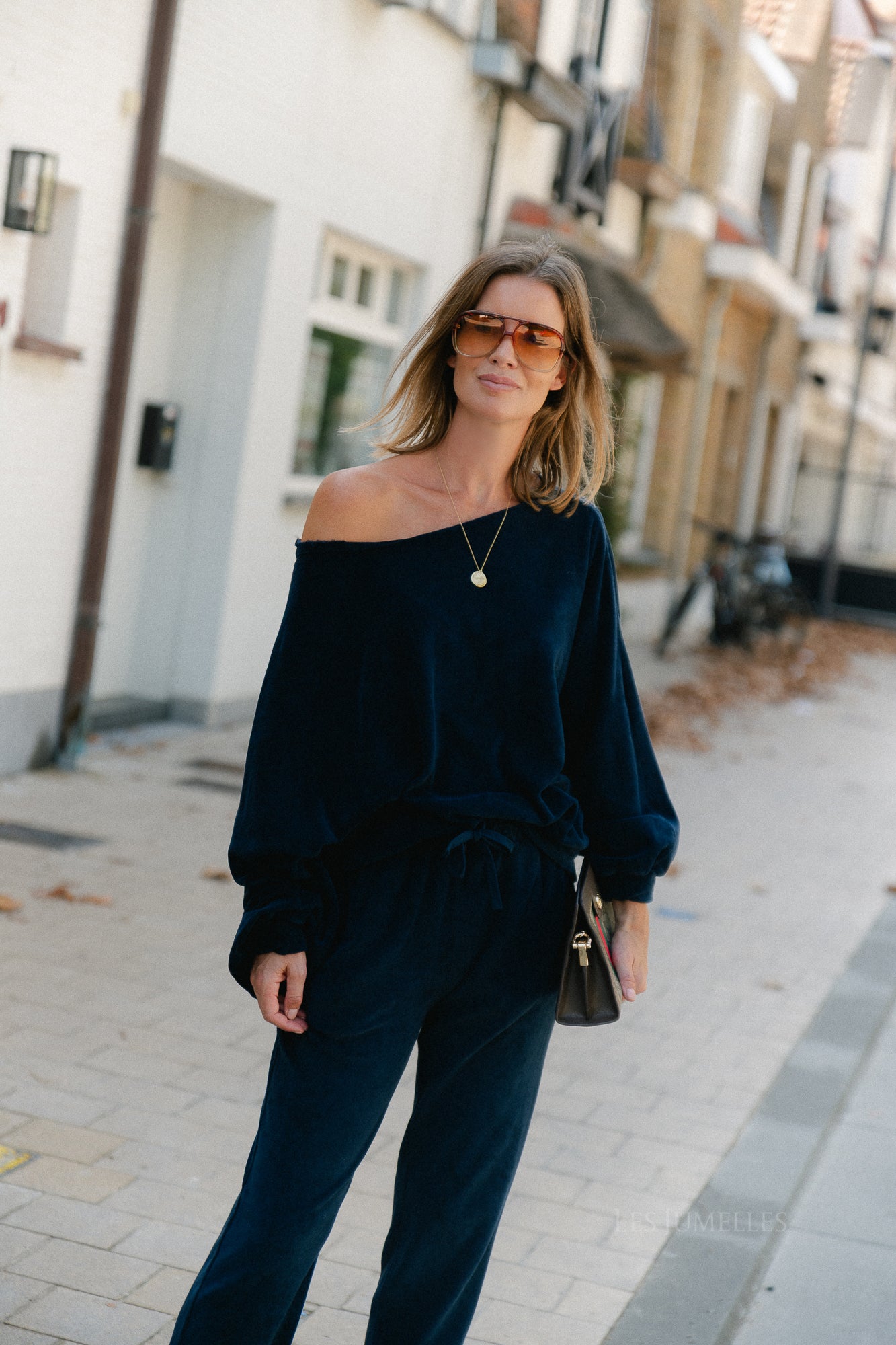 Gisele terry off-shoulder sweatshirt navy