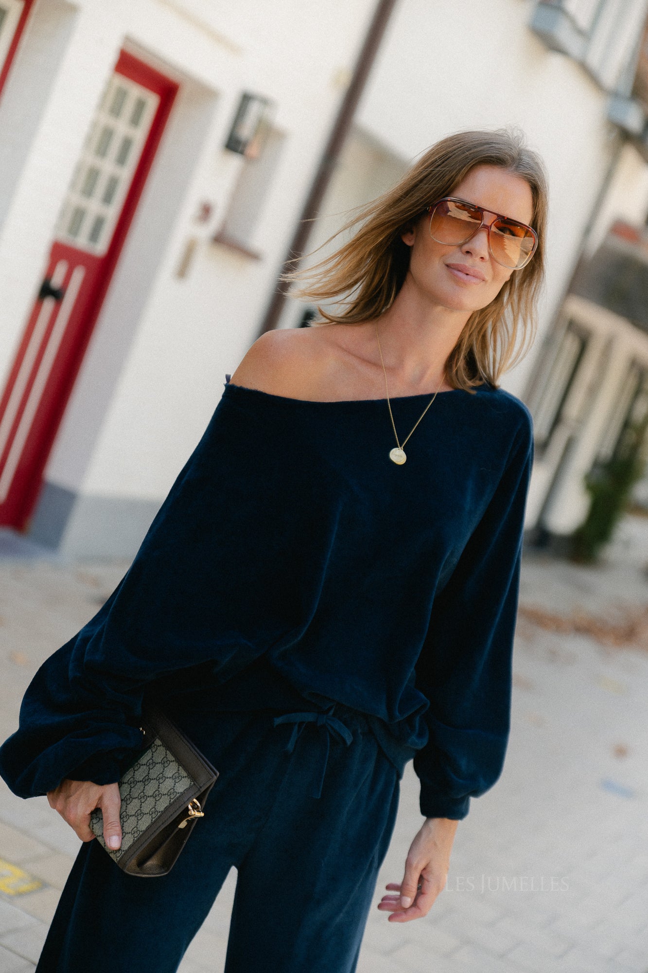 Gisele terry off-shoulder sweatshirt navy