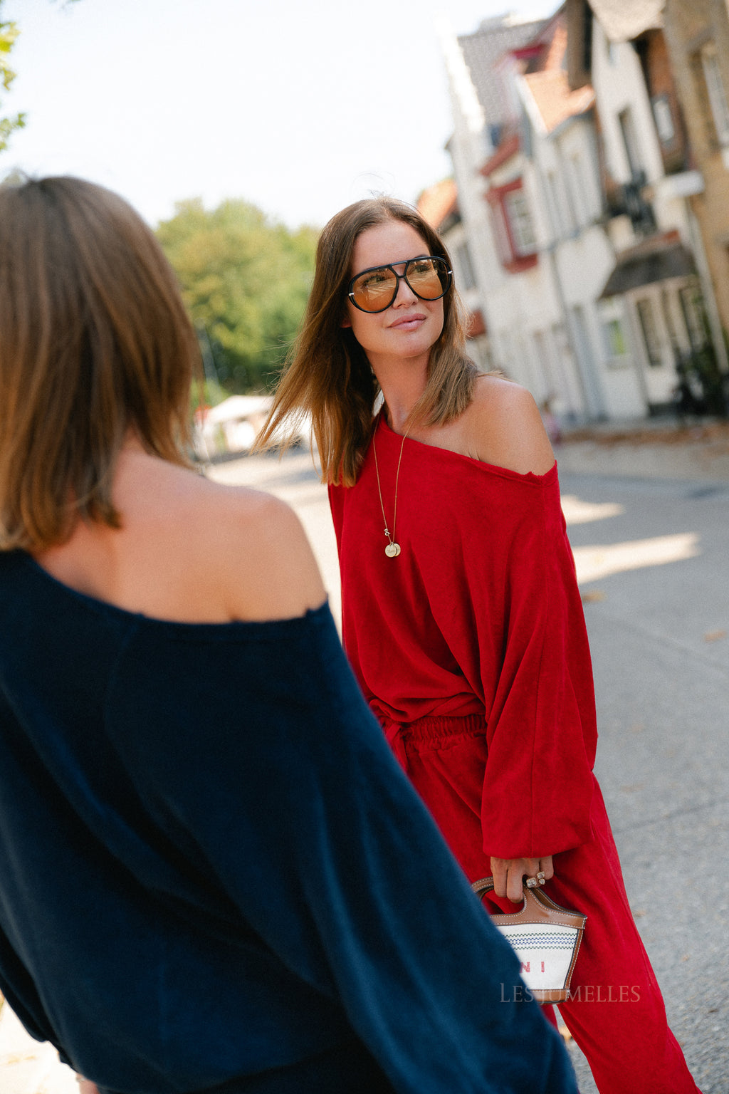 Gisele terry off-shoulder sweatshirt red