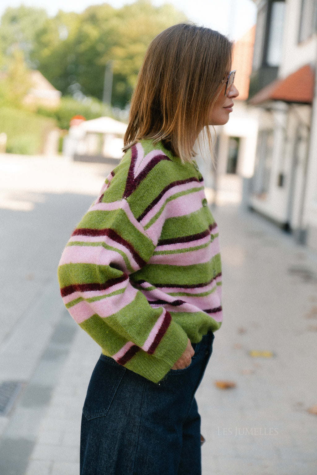 PCAda LS O-neck knit cardigan woodbine/roseate