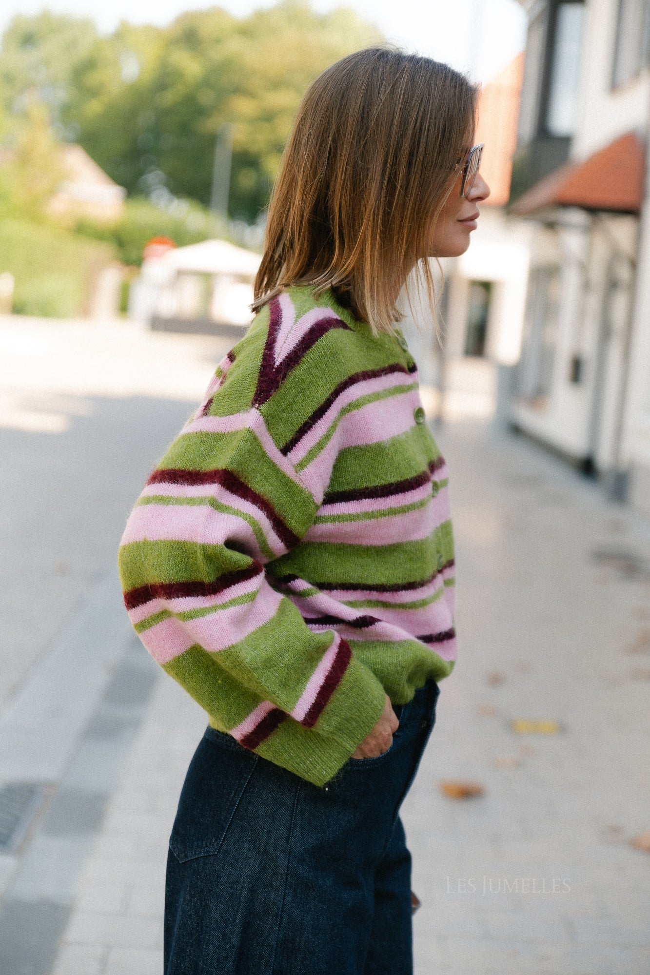 PCAda LS O-neck knit cardigan woodbine/roseate