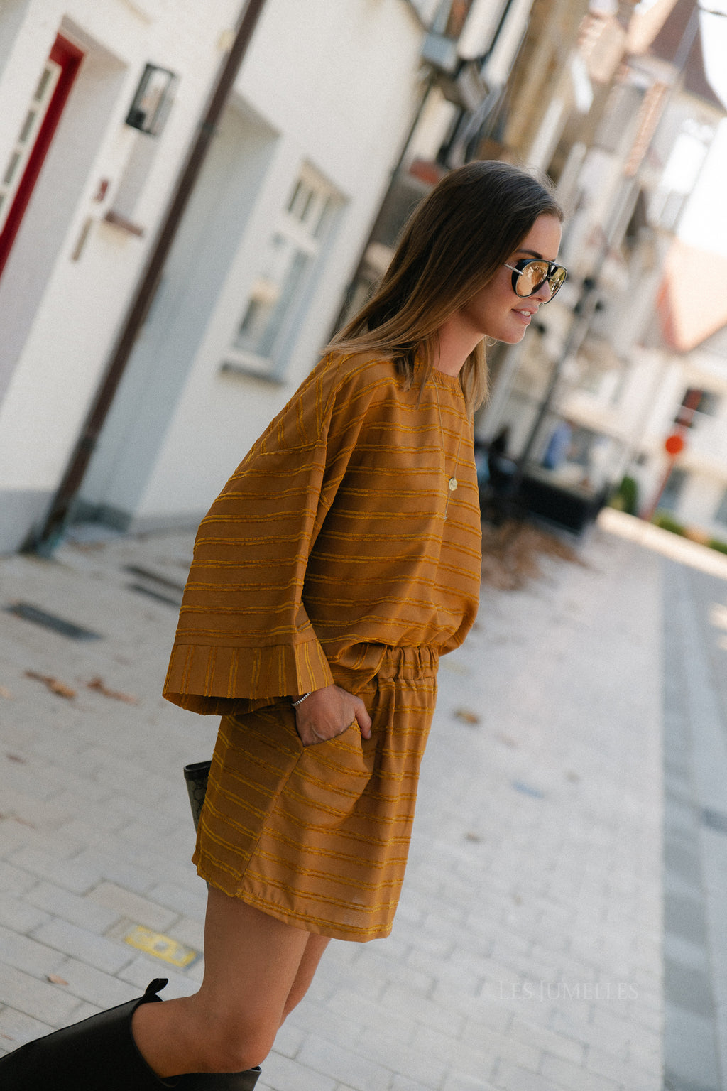 Gigi striped blouse golden brown